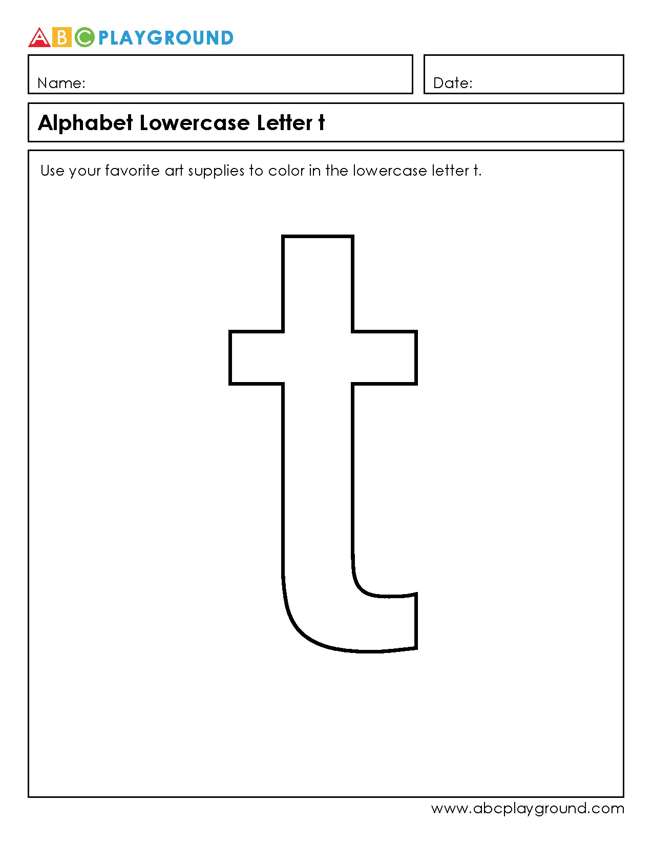 Lowercase Letter T Coloring Worksheet for Early Learners