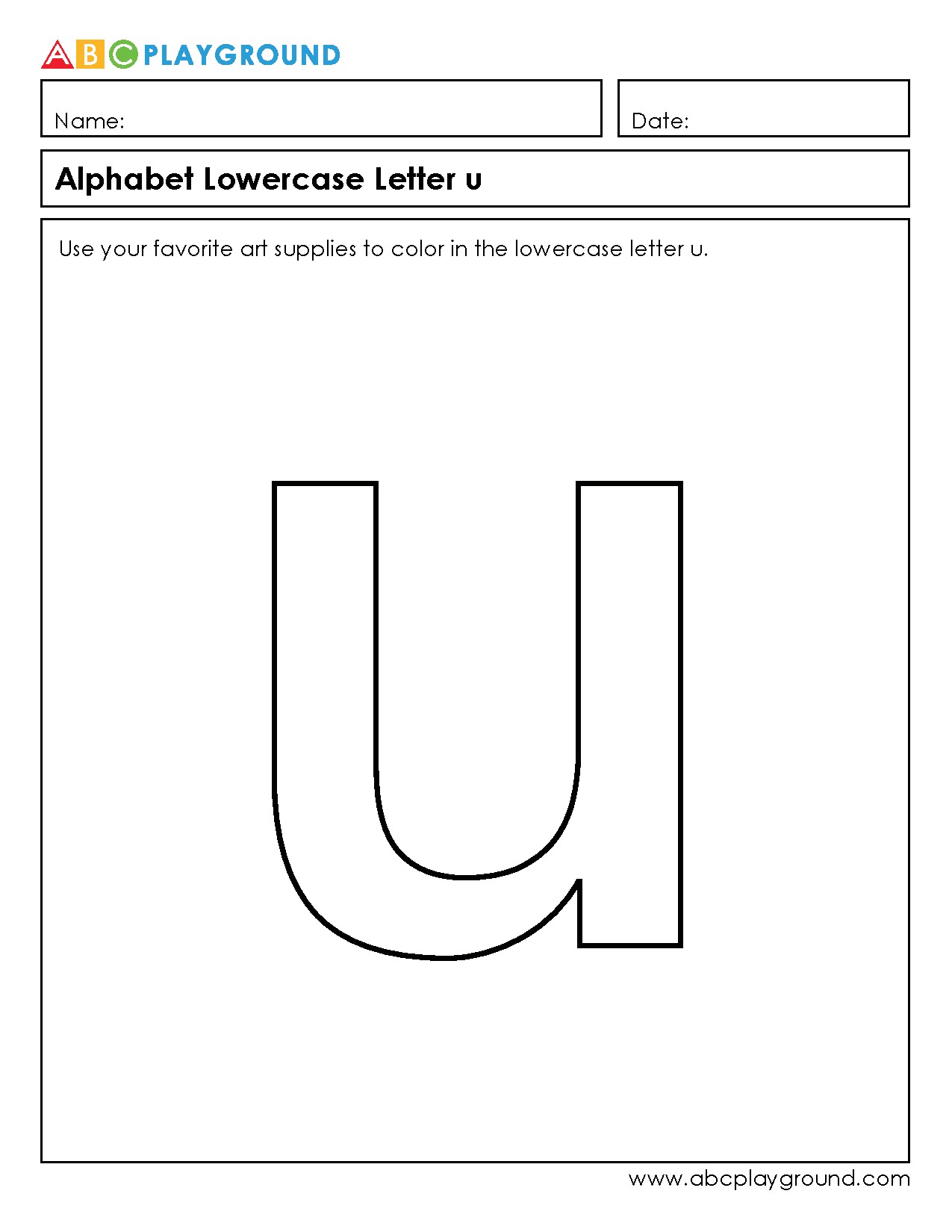 Color and Learn the Lowercase Letter U Worksheet