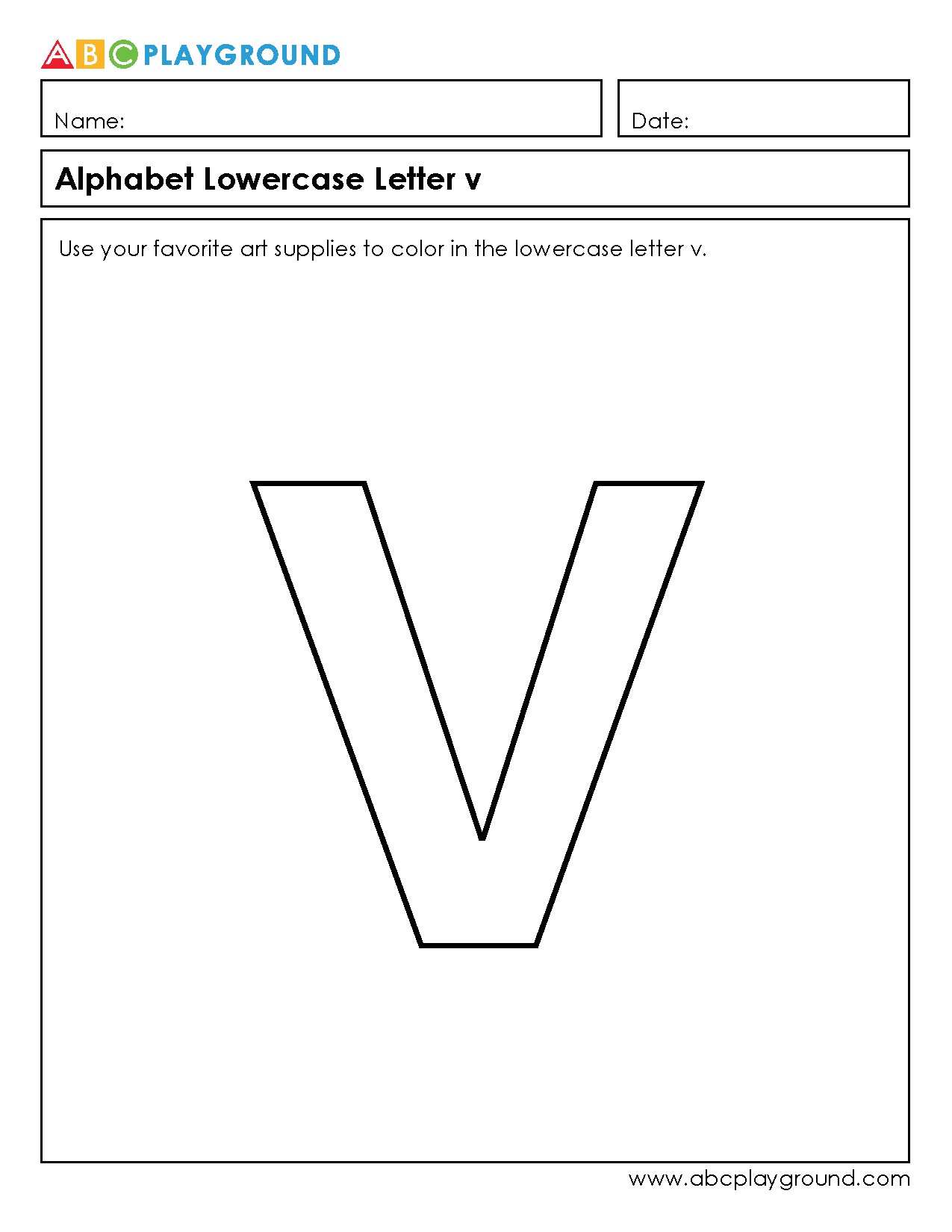 Color and Learn the Lowercase Letter v Worksheet