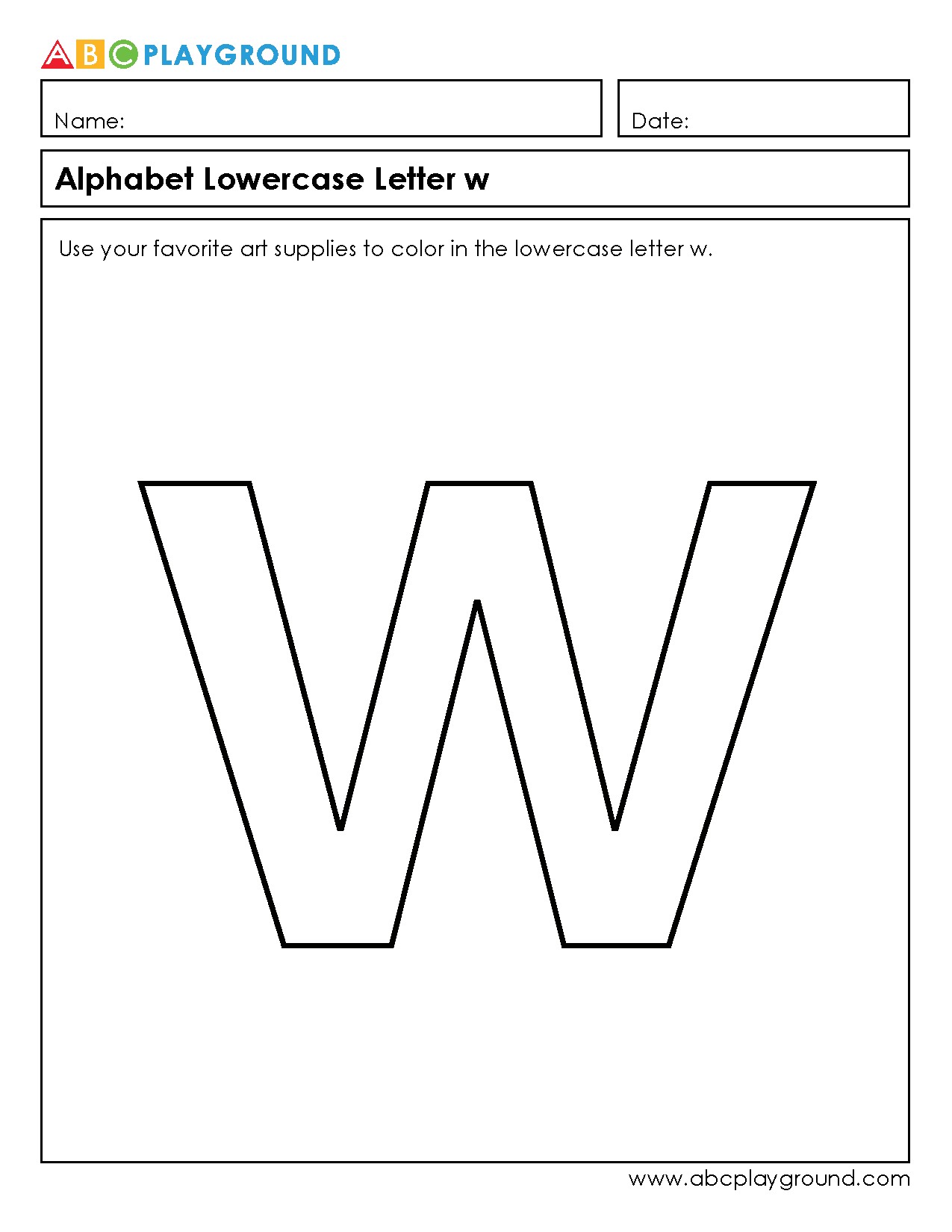 Color and Learn the Lowercase Letter W Worksheet
