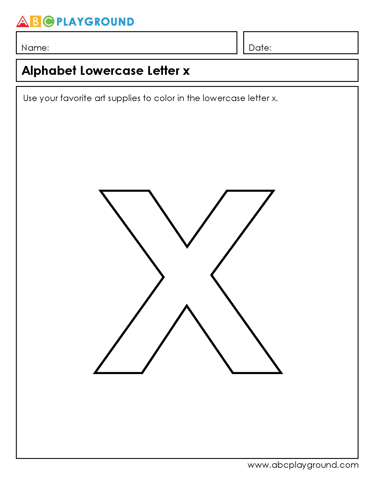 Coloring Worksheet for Lowercase Letter x