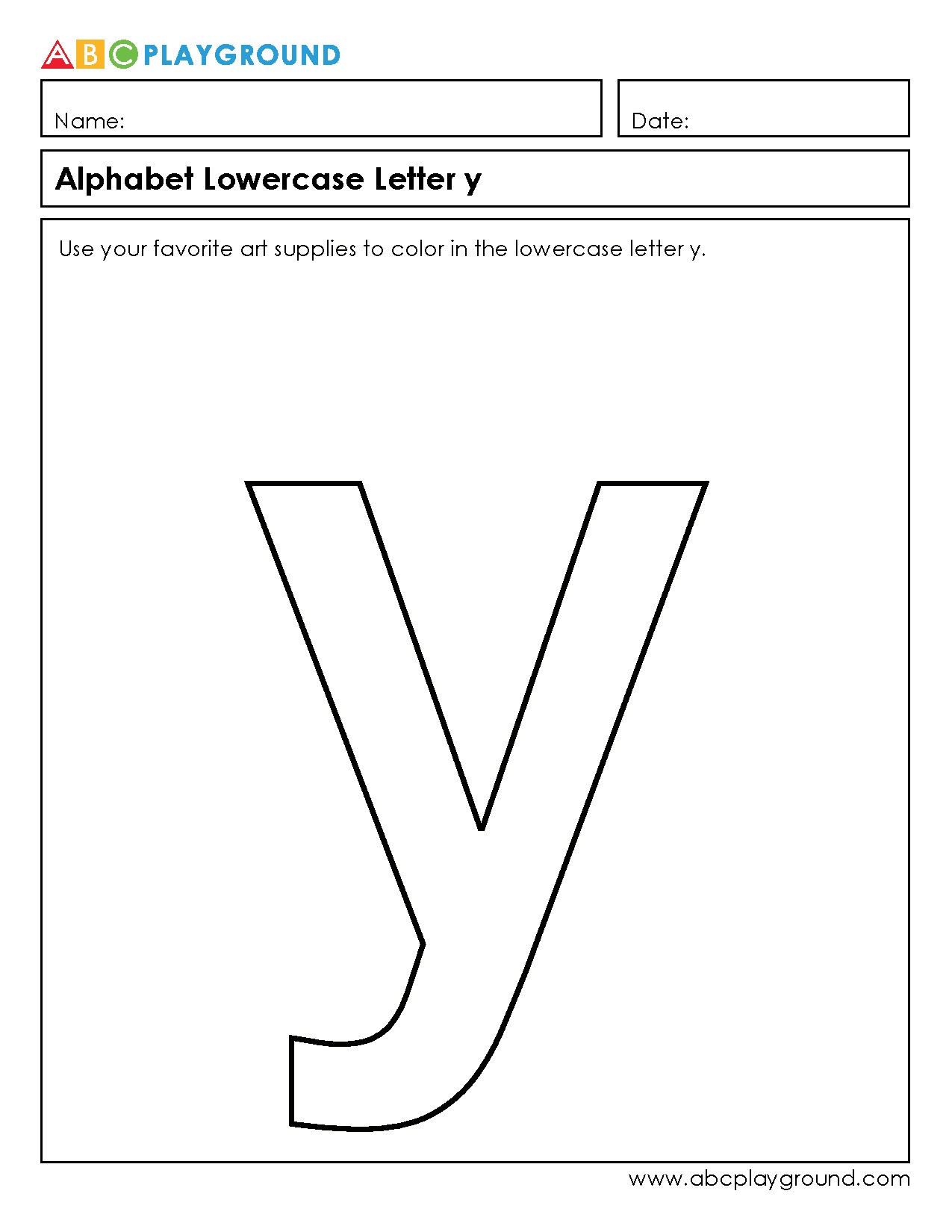 Lowercase Letter Y Coloring Worksheet for Early Learners
