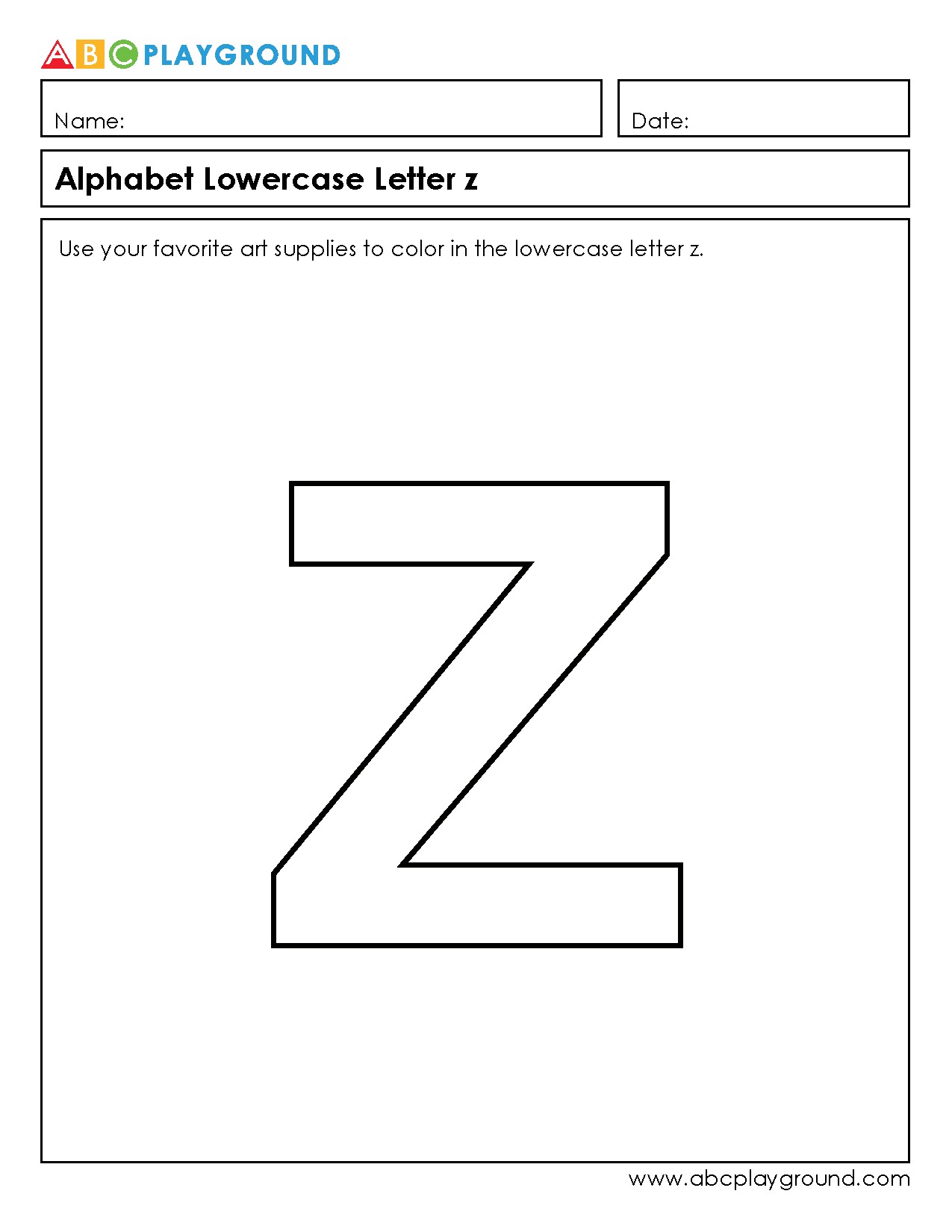 Color the Lowercase Letter Z Worksheet