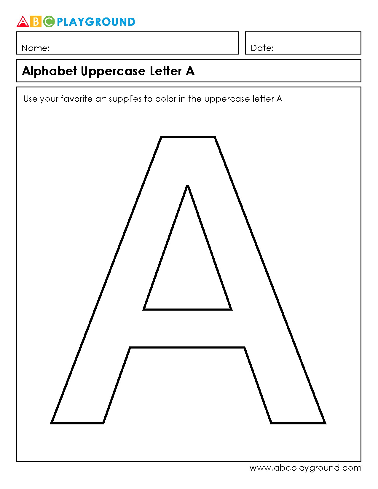 Color the Uppercase Letter A Alphabet Worksheet