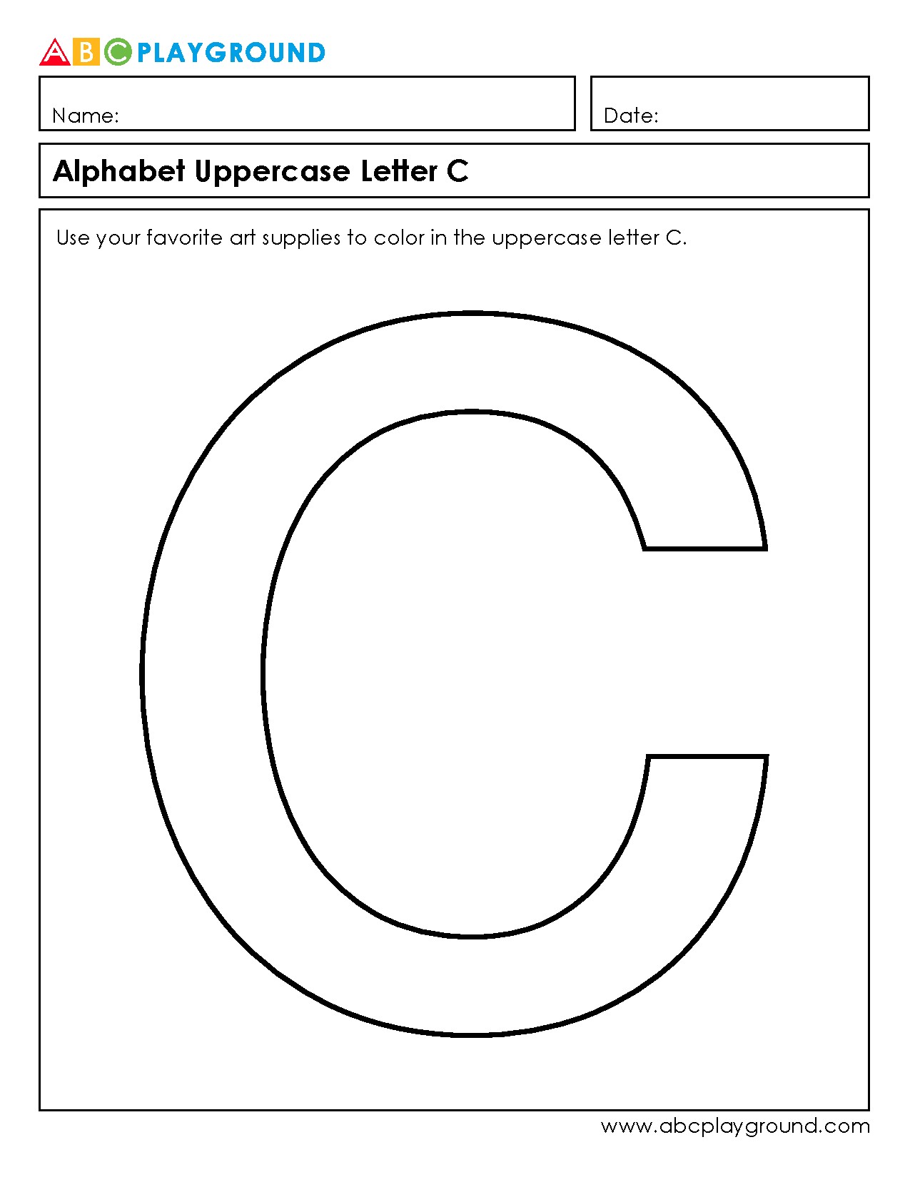Coloring Worksheet for Uppercase Letter C Practice