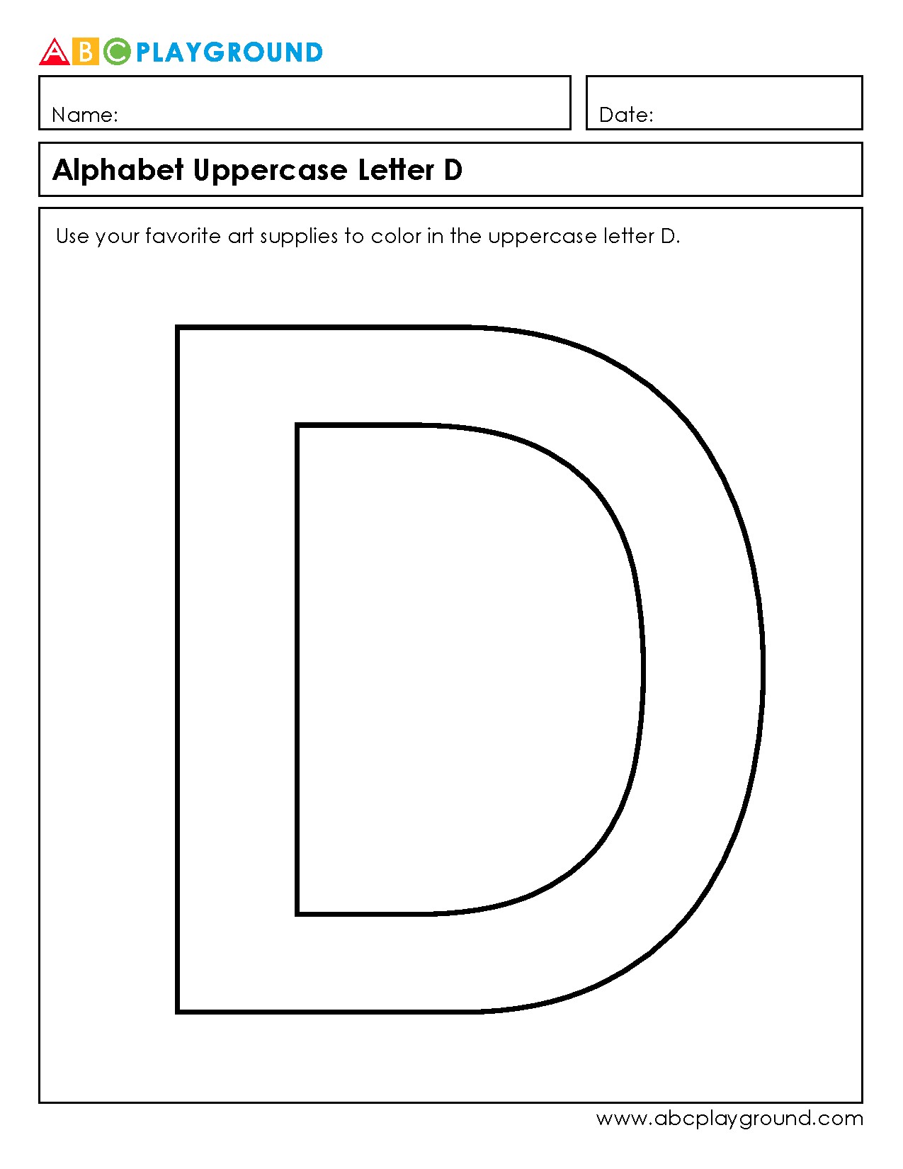 Coloring Practice for Uppercase Letter D