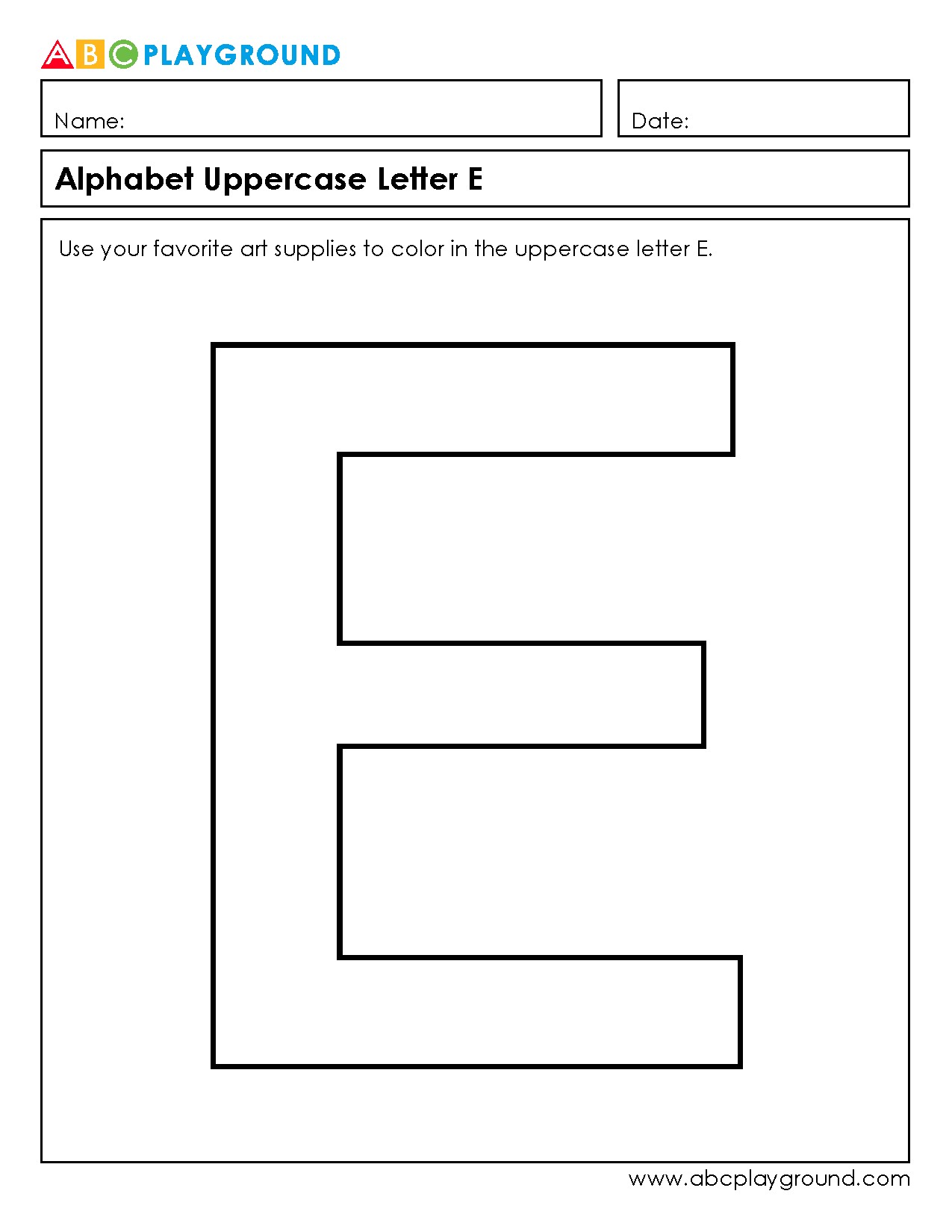 Coloring Worksheet for Uppercase Letter E Practice