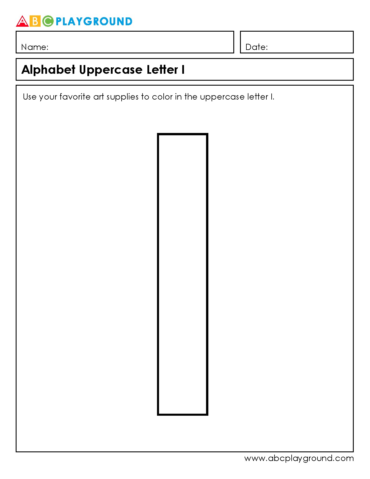 Color and Learn the Uppercase Letter I Worksheet
