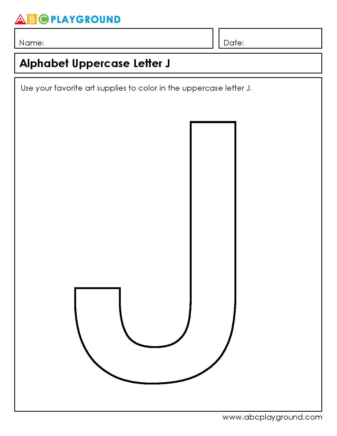 Coloring Page for Uppercase Letter J Worksheet