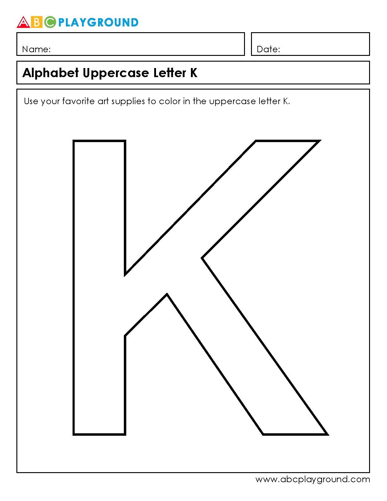 Coloring Worksheet for Uppercase Letter K Practice