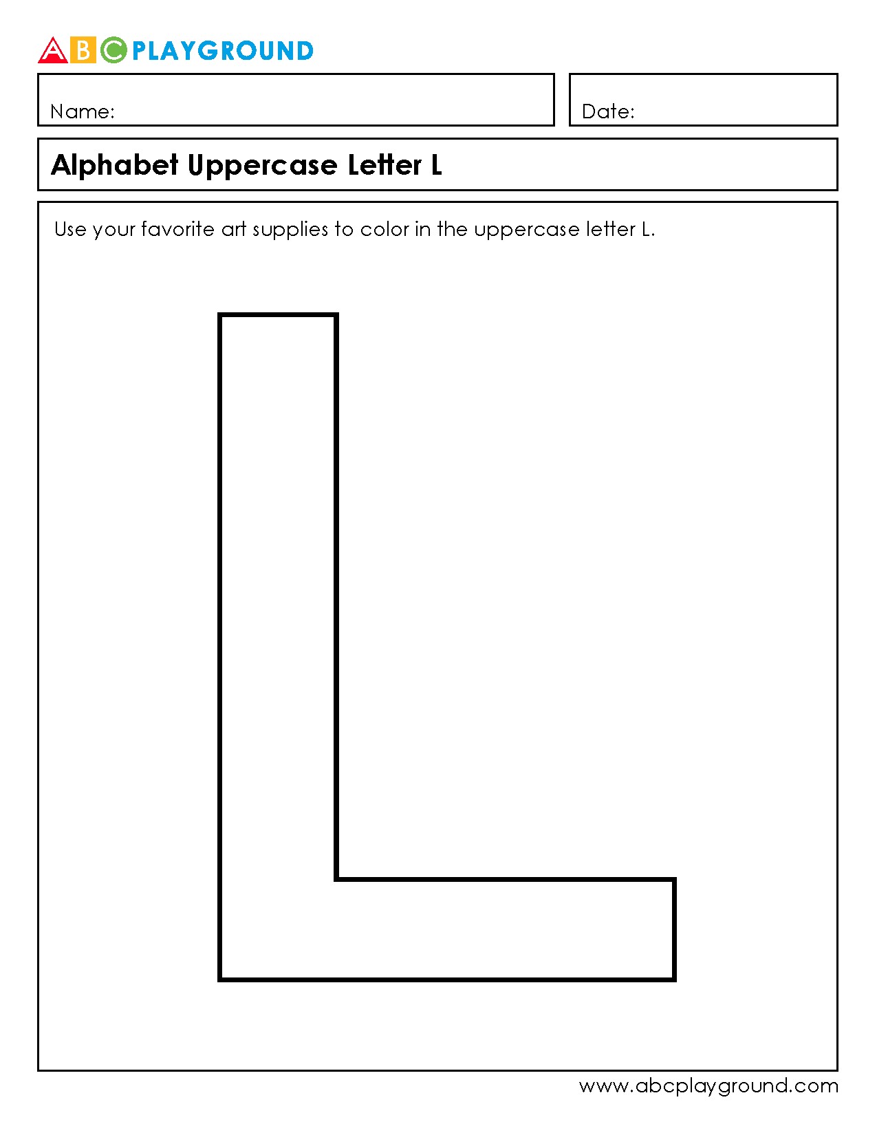 Color and Learn the Uppercase Letter L Worksheet