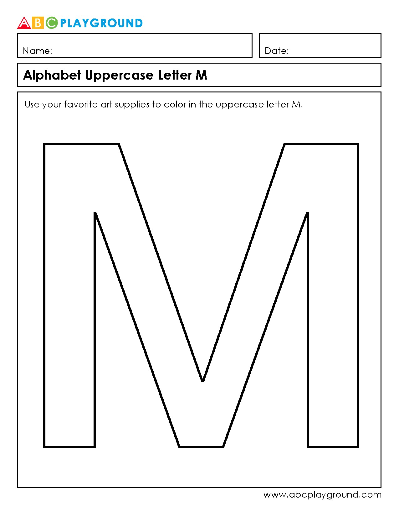 Color and Learn the Uppercase Letter M Worksheet