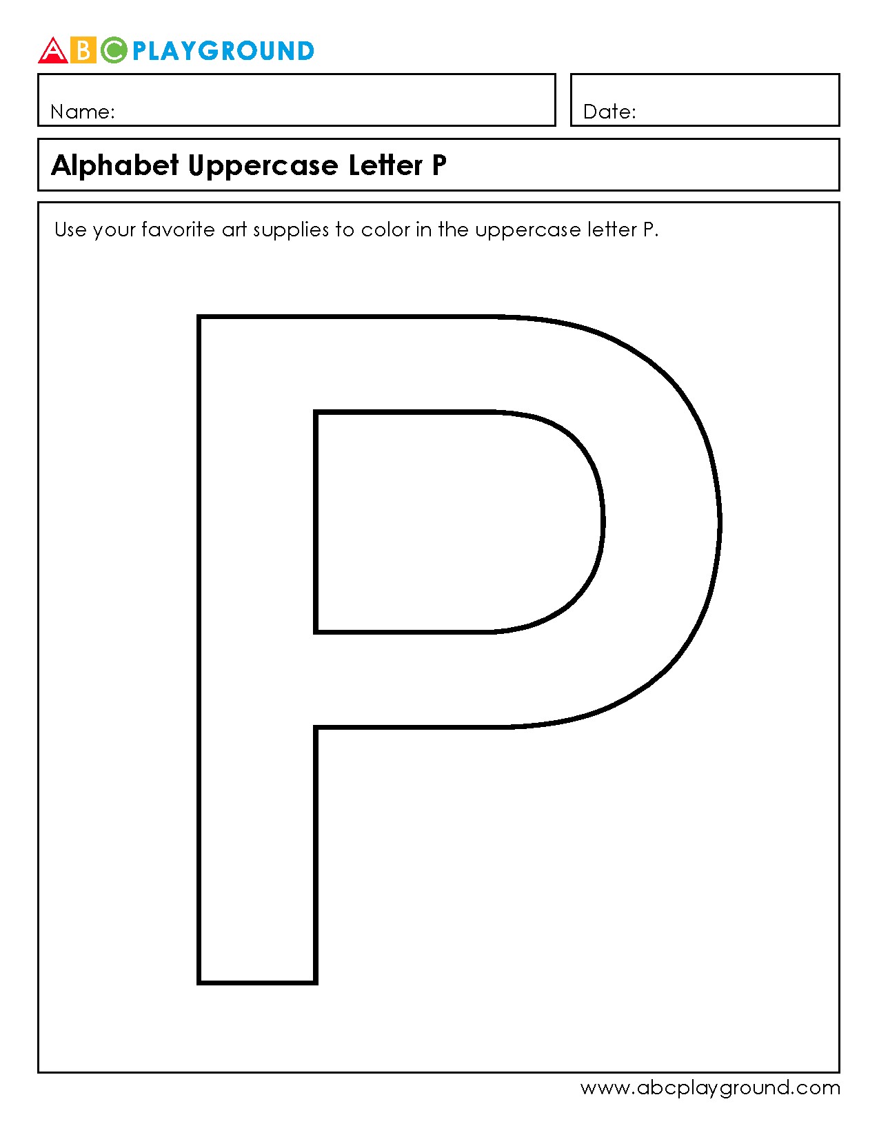 Color and Learn the Uppercase Letter P Worksheet