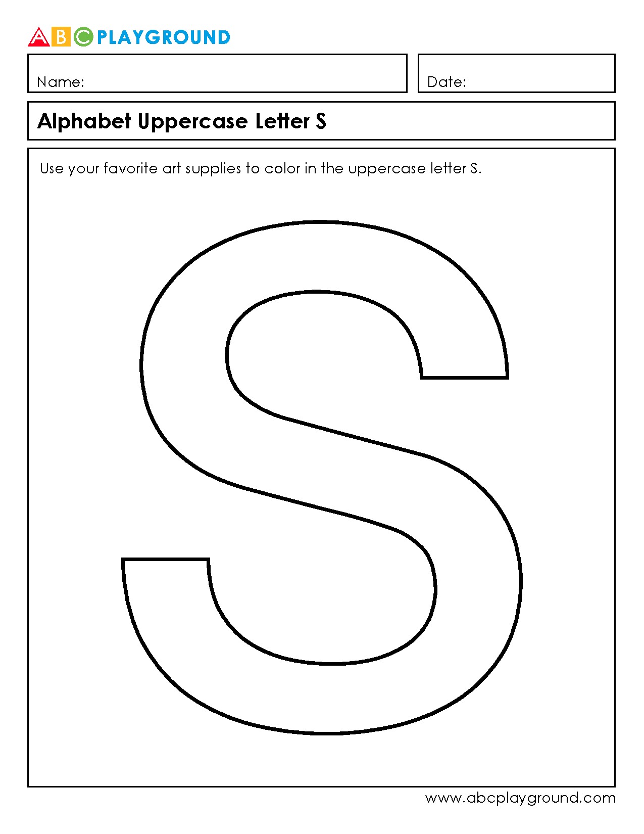 Coloring Worksheet for Uppercase Letter S Practice