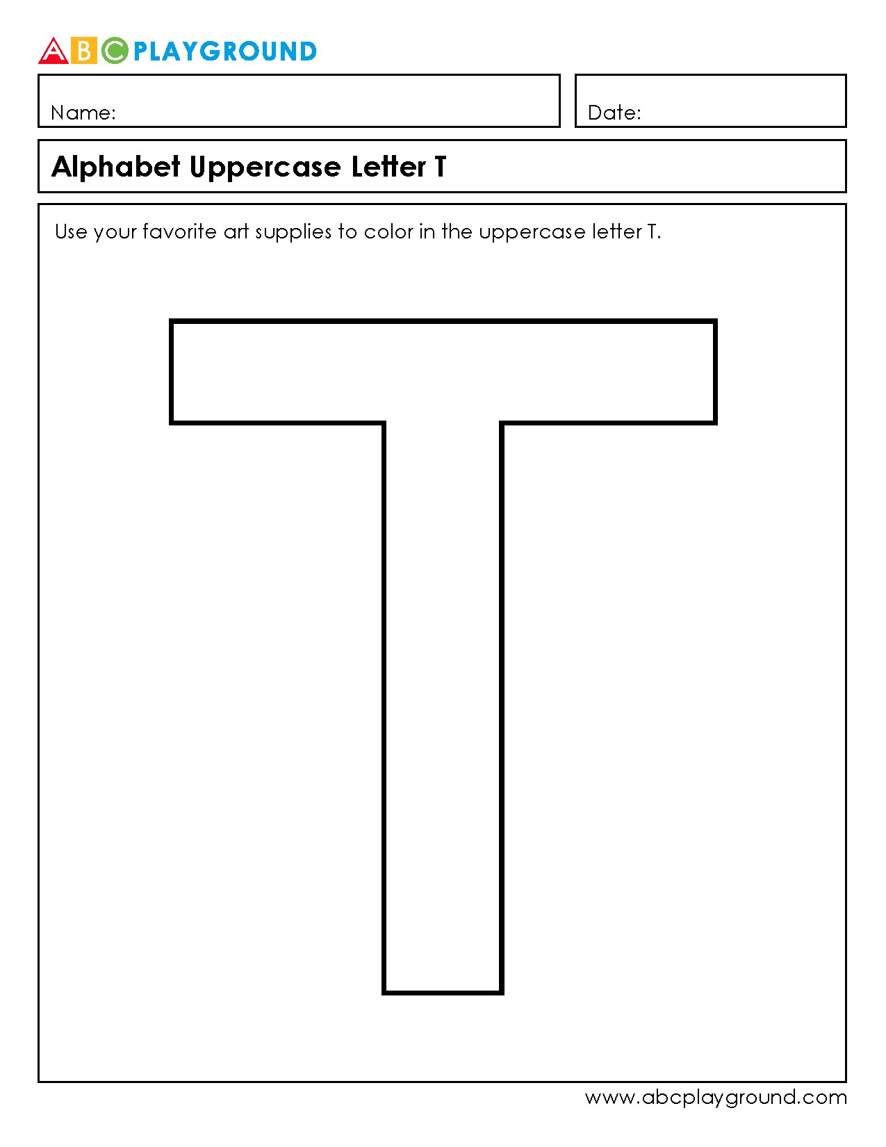 Coloring Worksheet for Uppercase Letter T
