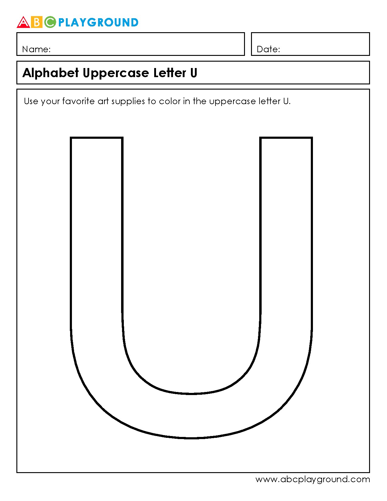 Coloring Worksheet for Uppercase Letter U Practice