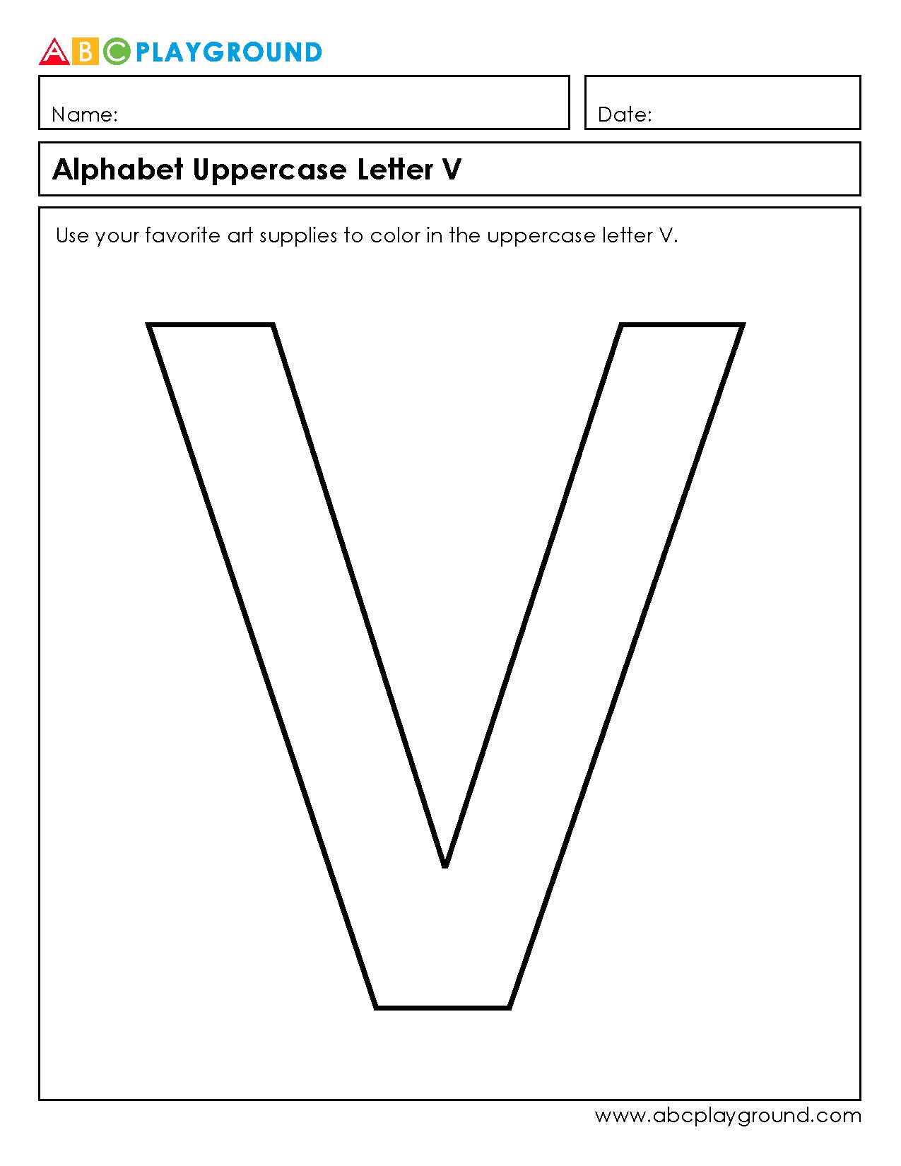 Coloring Worksheet for Uppercase Letter V Recognition