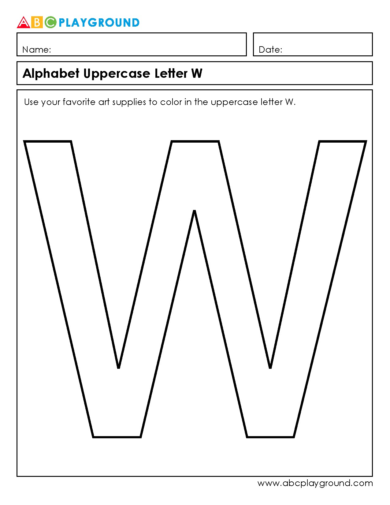 Coloring Worksheet for Uppercase Letter W