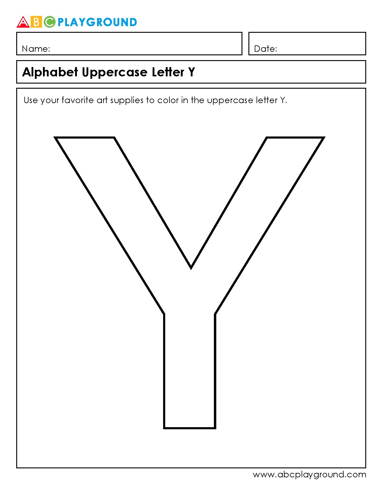 Coloring Worksheet for Alphabet Uppercase Letter Y