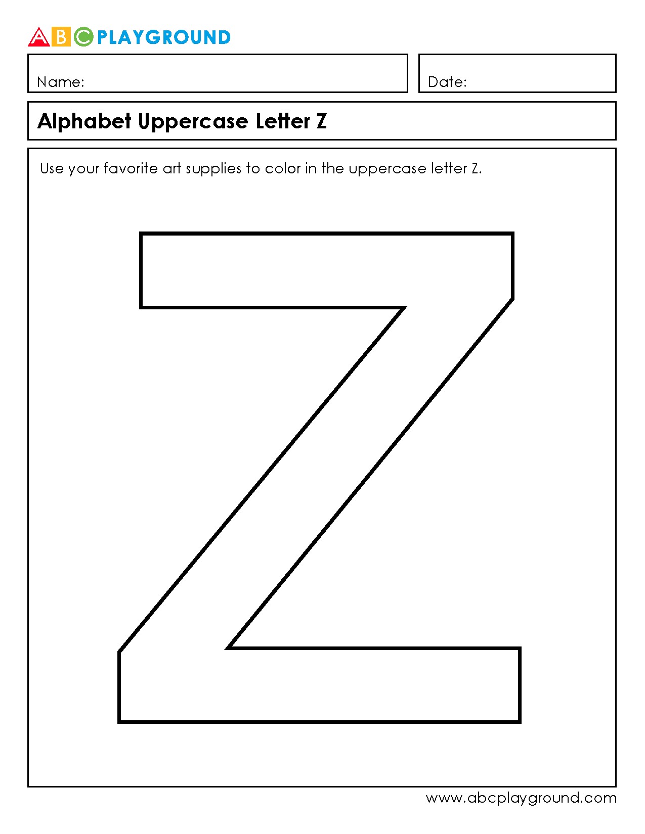 Color and Learn the Uppercase Letter Z Worksheet