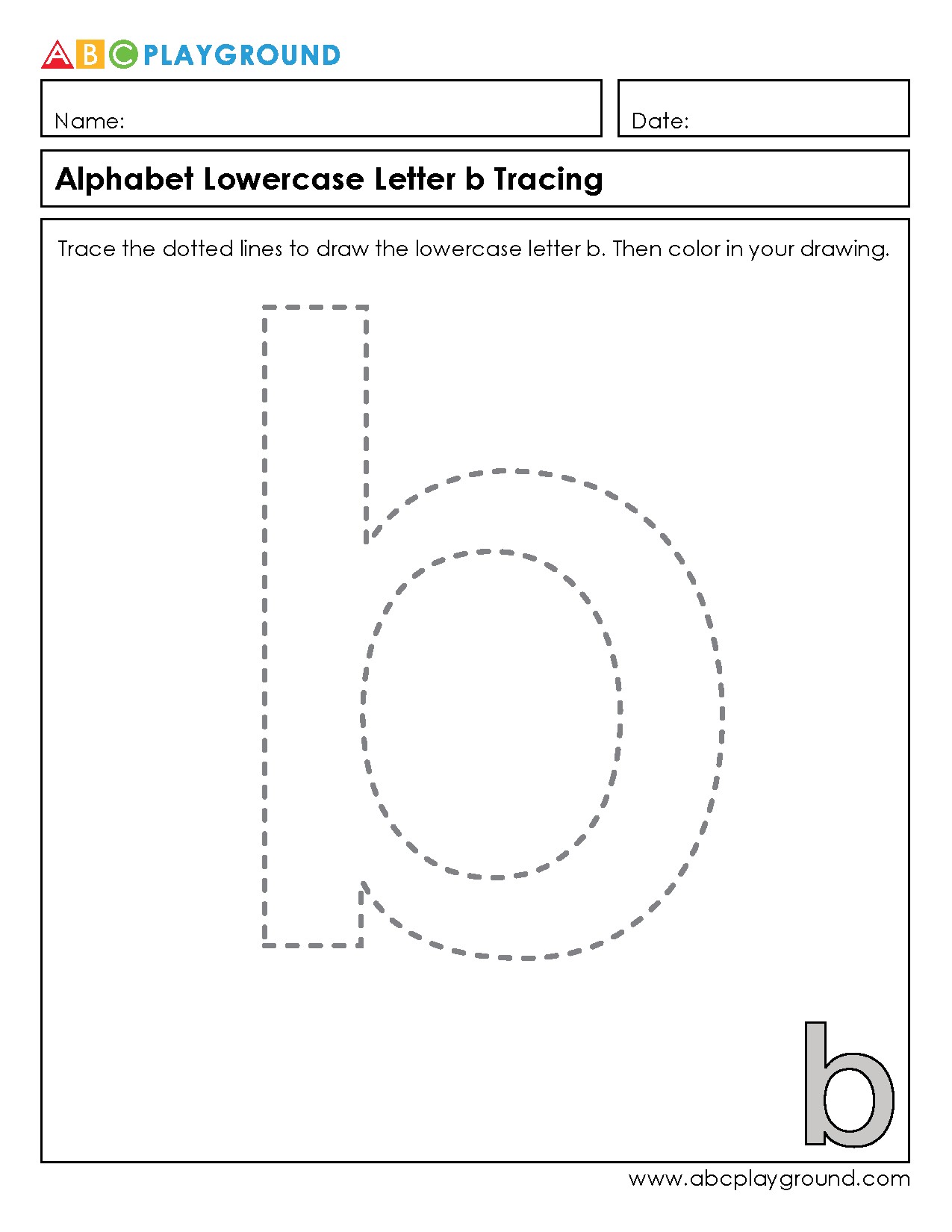 Lowercase Letter b Tracing and Coloring Worksheet