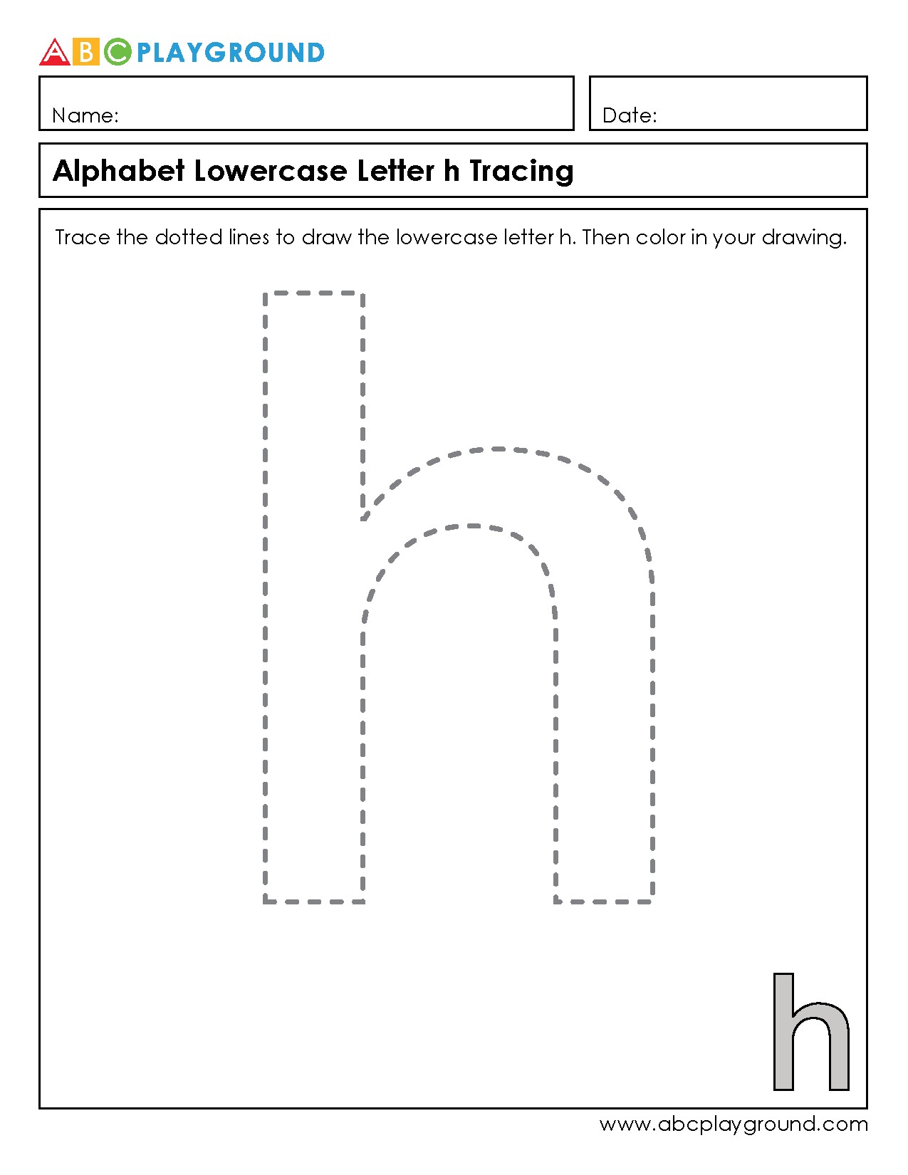 Lowercase Letter h Tracing and Coloring Worksheet