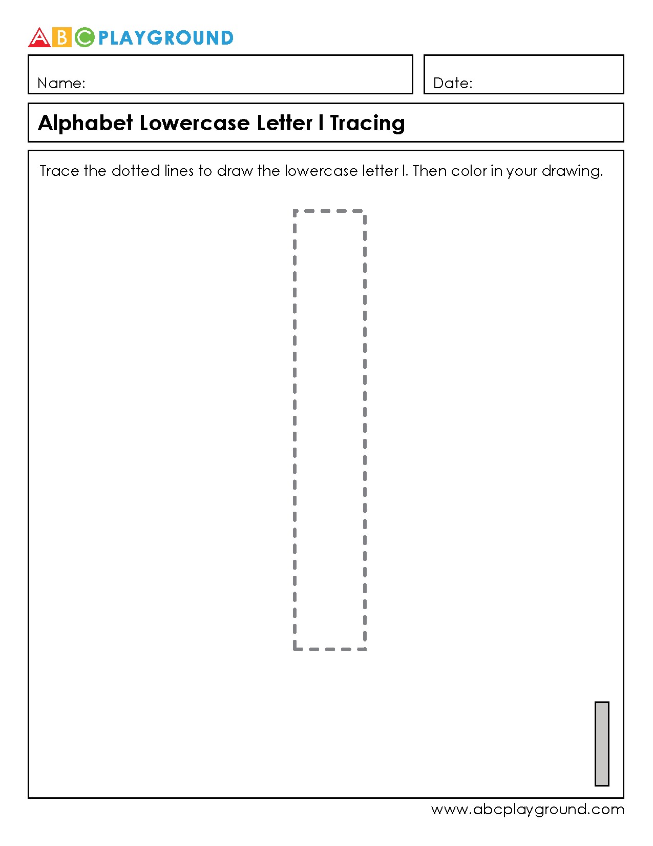 Alphabet Lowercase Letter L Tracing and Coloring Worksheet
