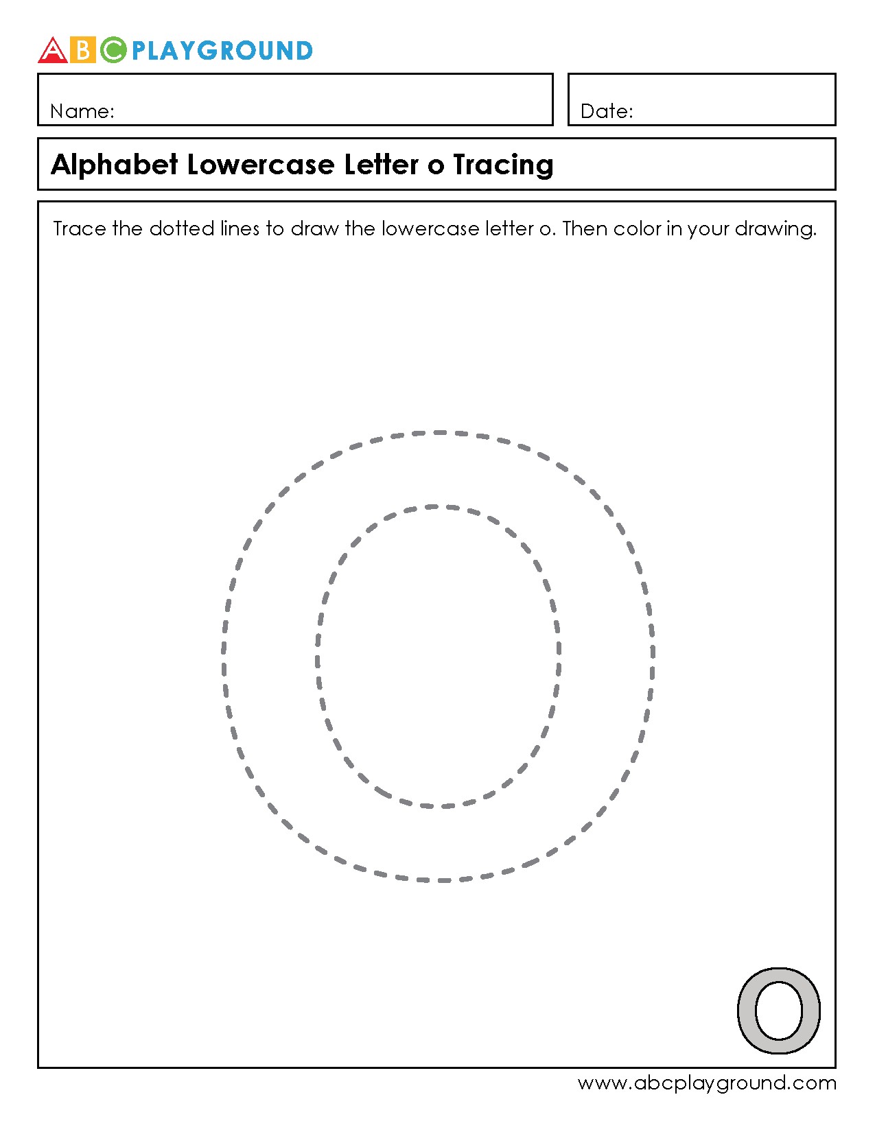 Lowercase Letter O Tracing and Coloring Worksheet