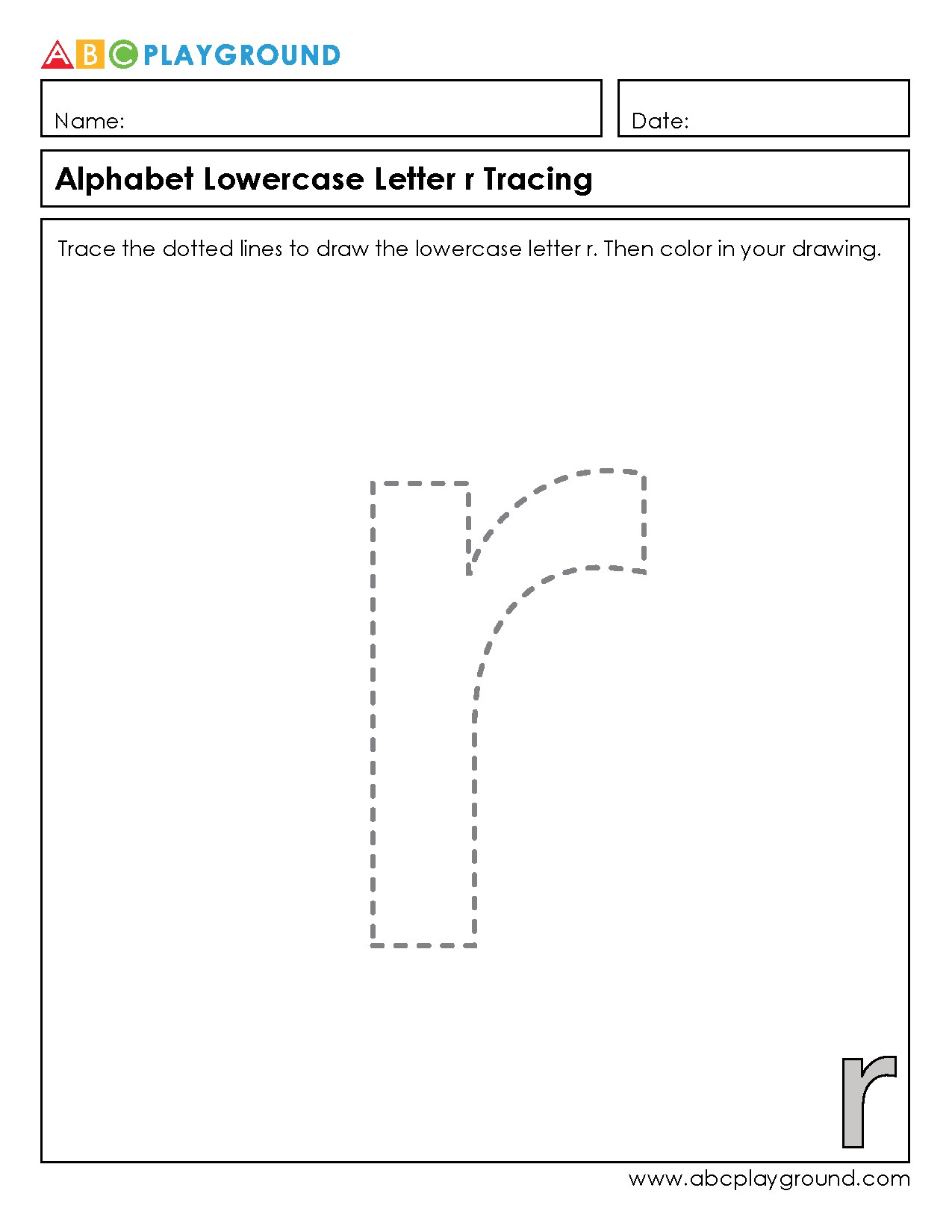Lowercase Letter R Tracing and Coloring Worksheet