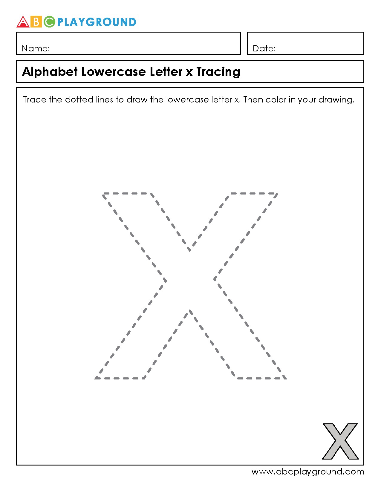 Lowercase Letter X Tracing and Coloring Worksheet