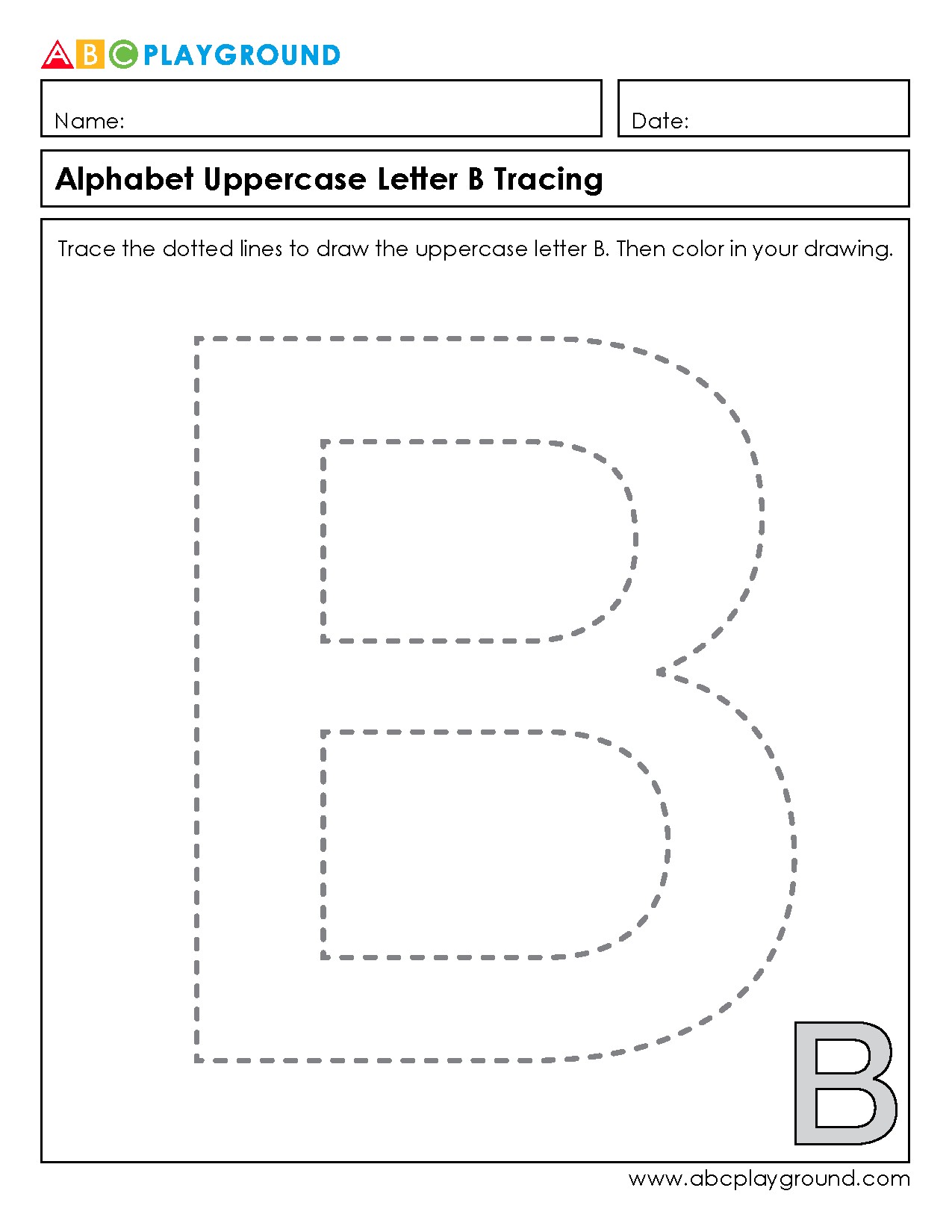Uppercase Letter B Tracing and Coloring Worksheet