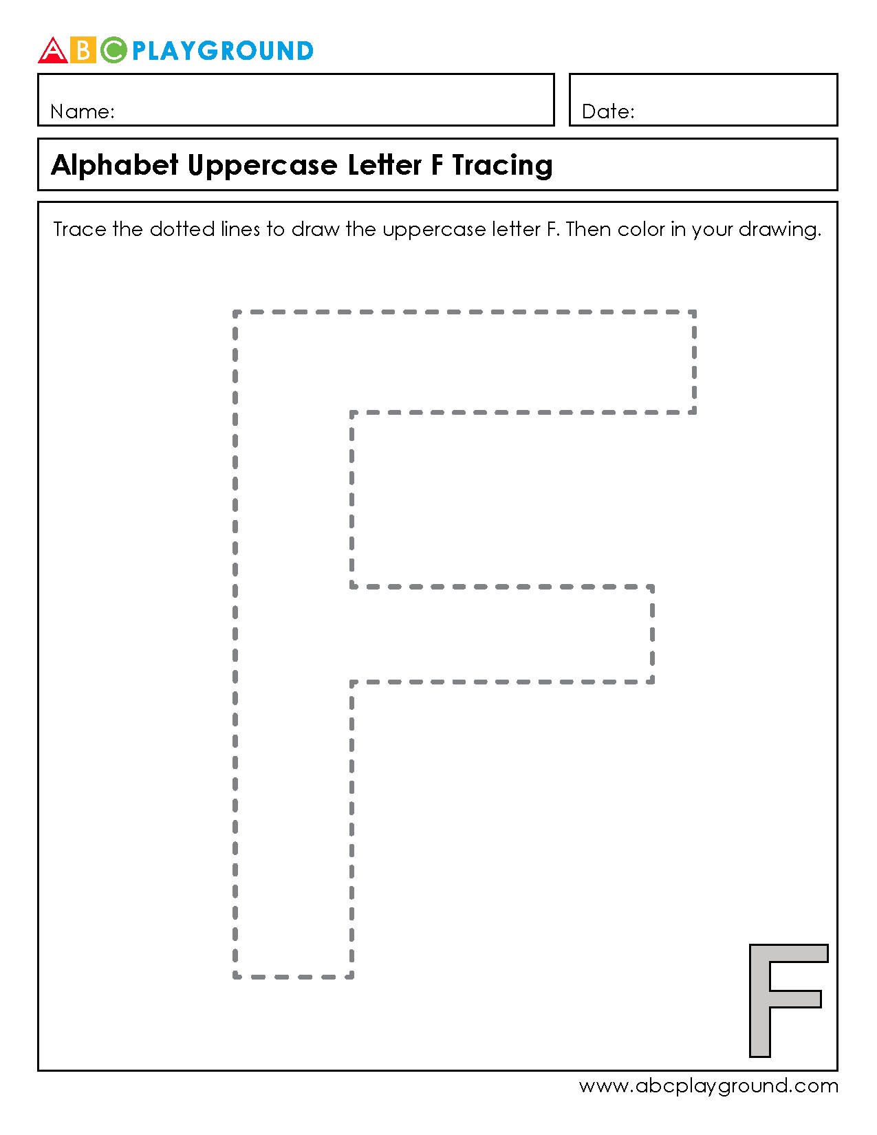 Uppercase Letter F Tracing and Coloring Worksheet
