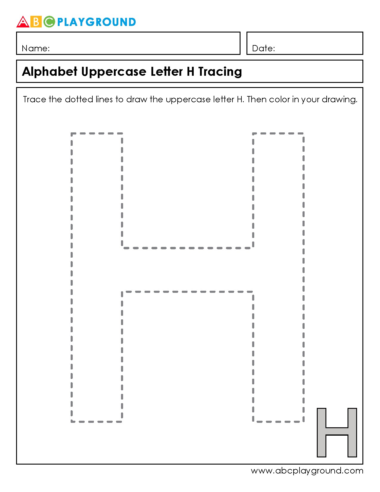 Alphabet Uppercase Letter H Tracing Printable Worksheet