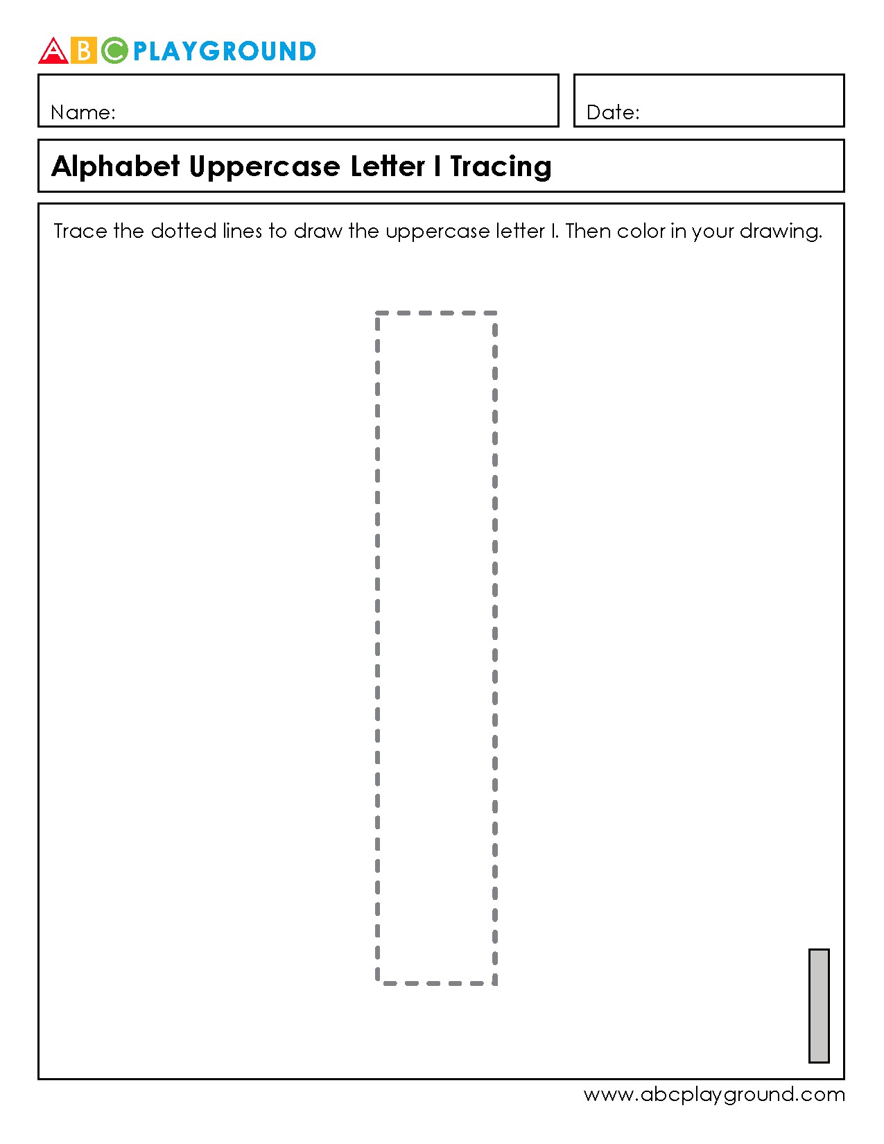 Alphabet Uppercase Letter I Tracing and Coloring Sheet