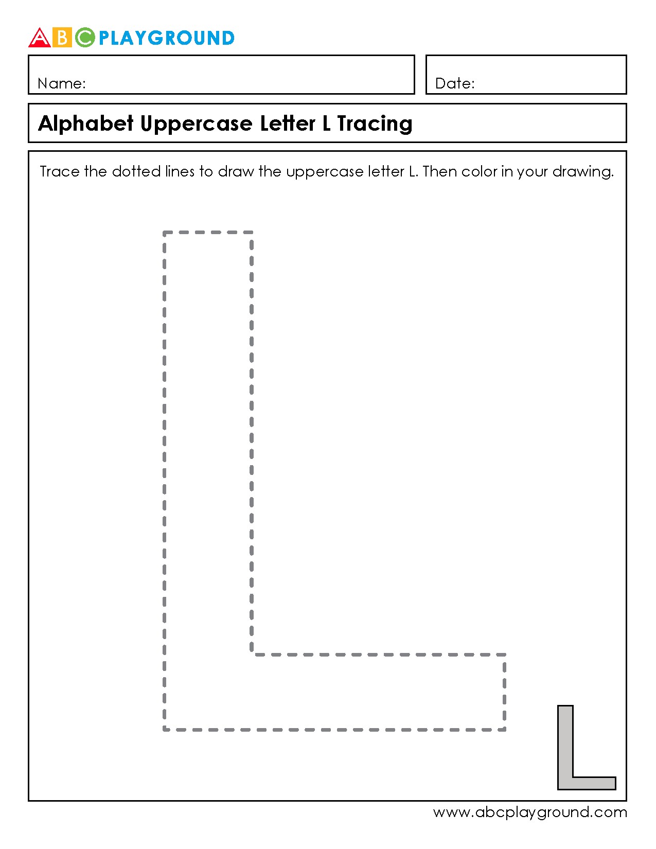 Uppercase Letter L Tracing and Coloring Worksheet