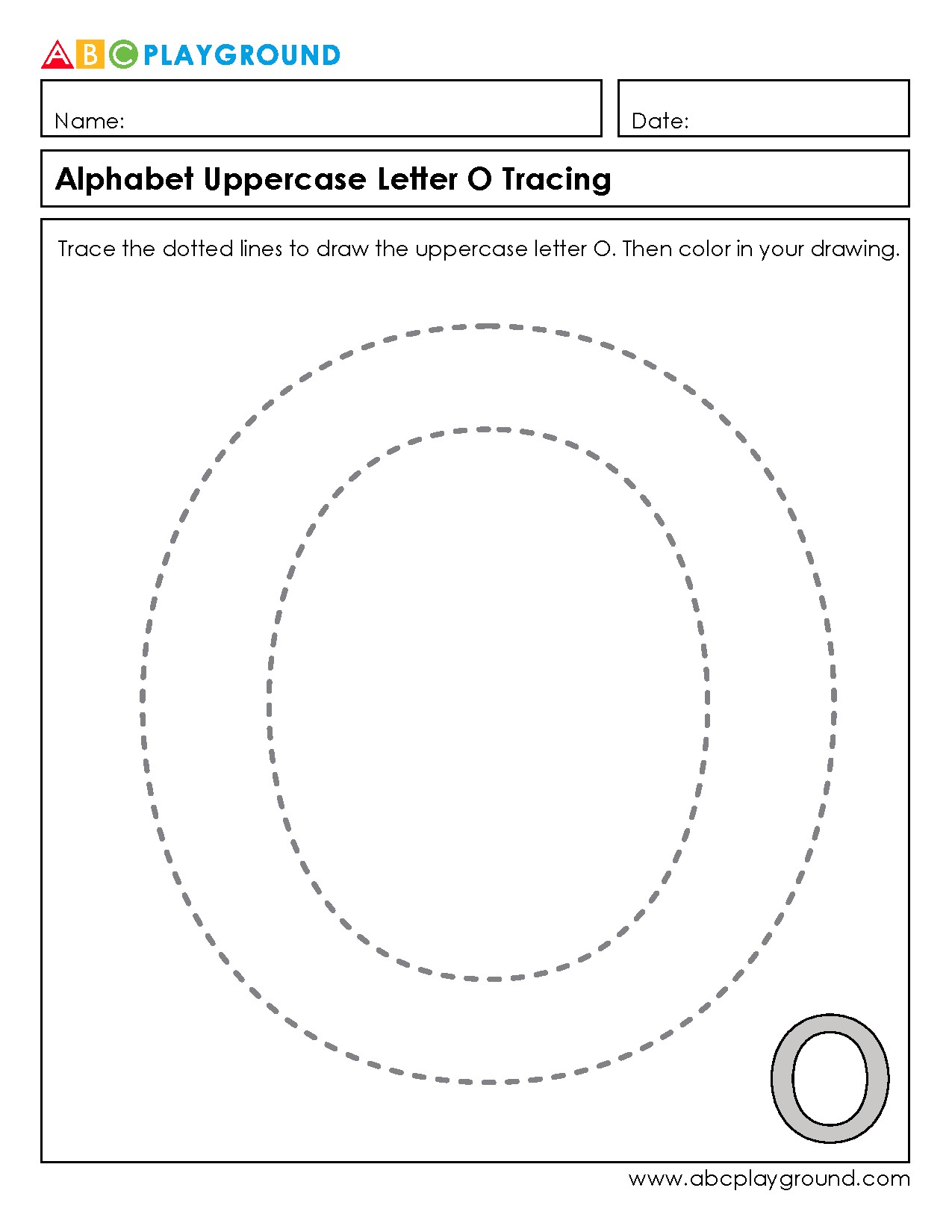 Uppercase Letter O Tracing and Coloring Worksheet