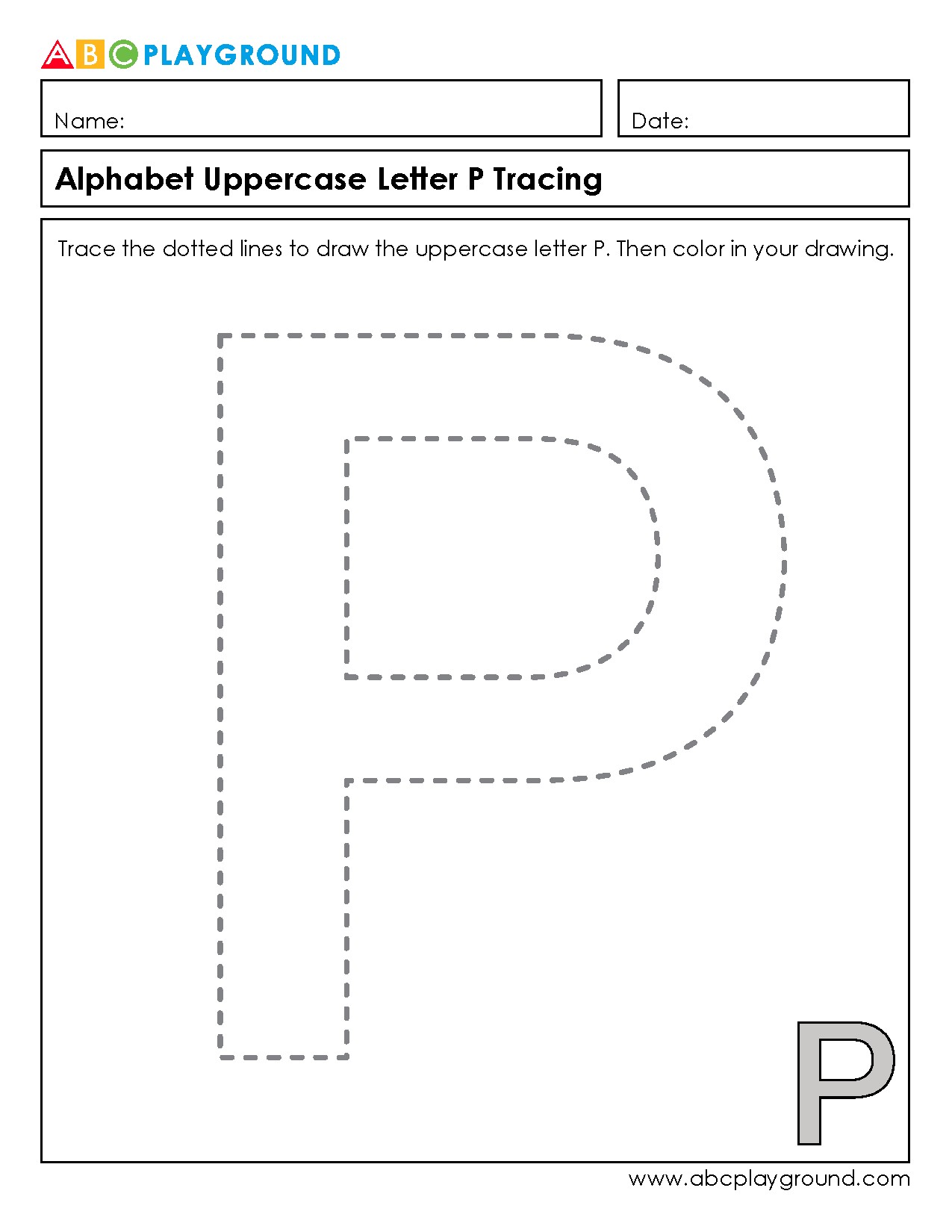 Uppercase Letter P Tracing and Coloring Worksheet
