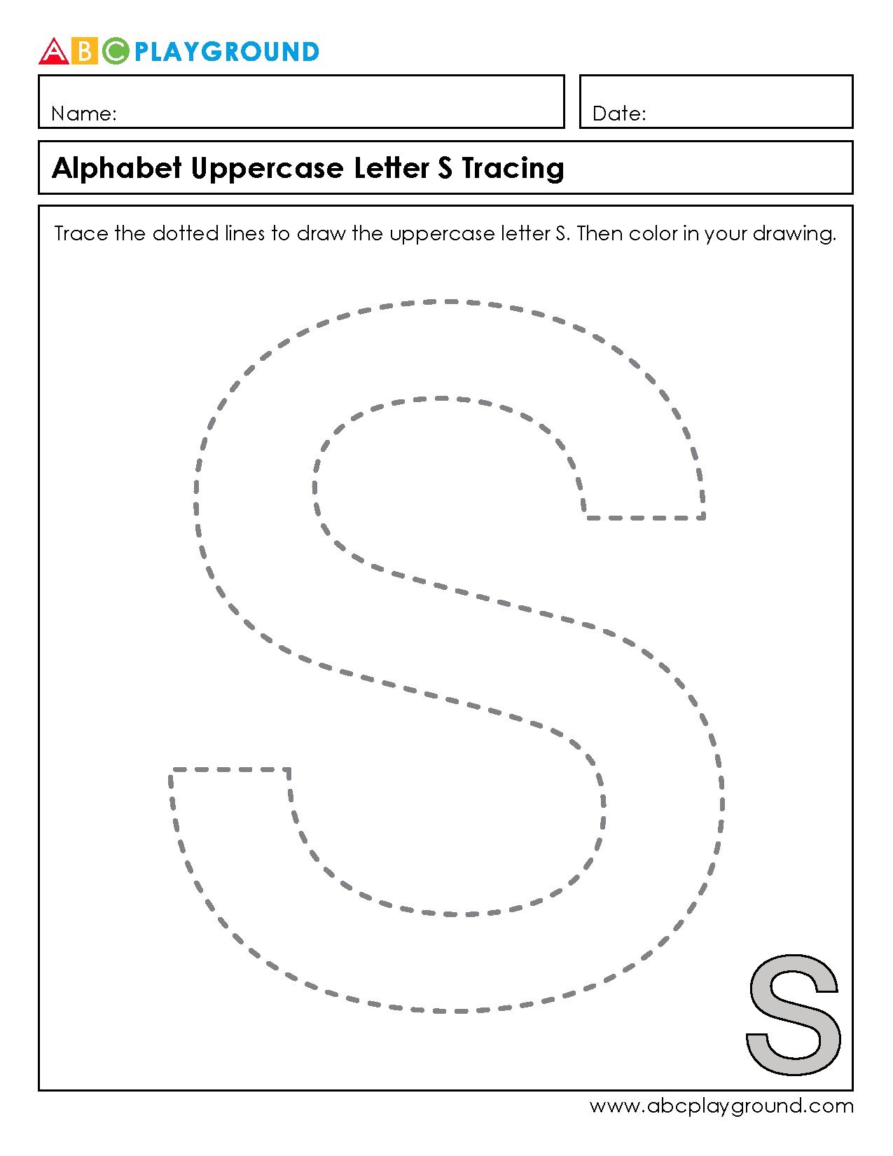Uppercase Letter S Tracing and Coloring Worksheet