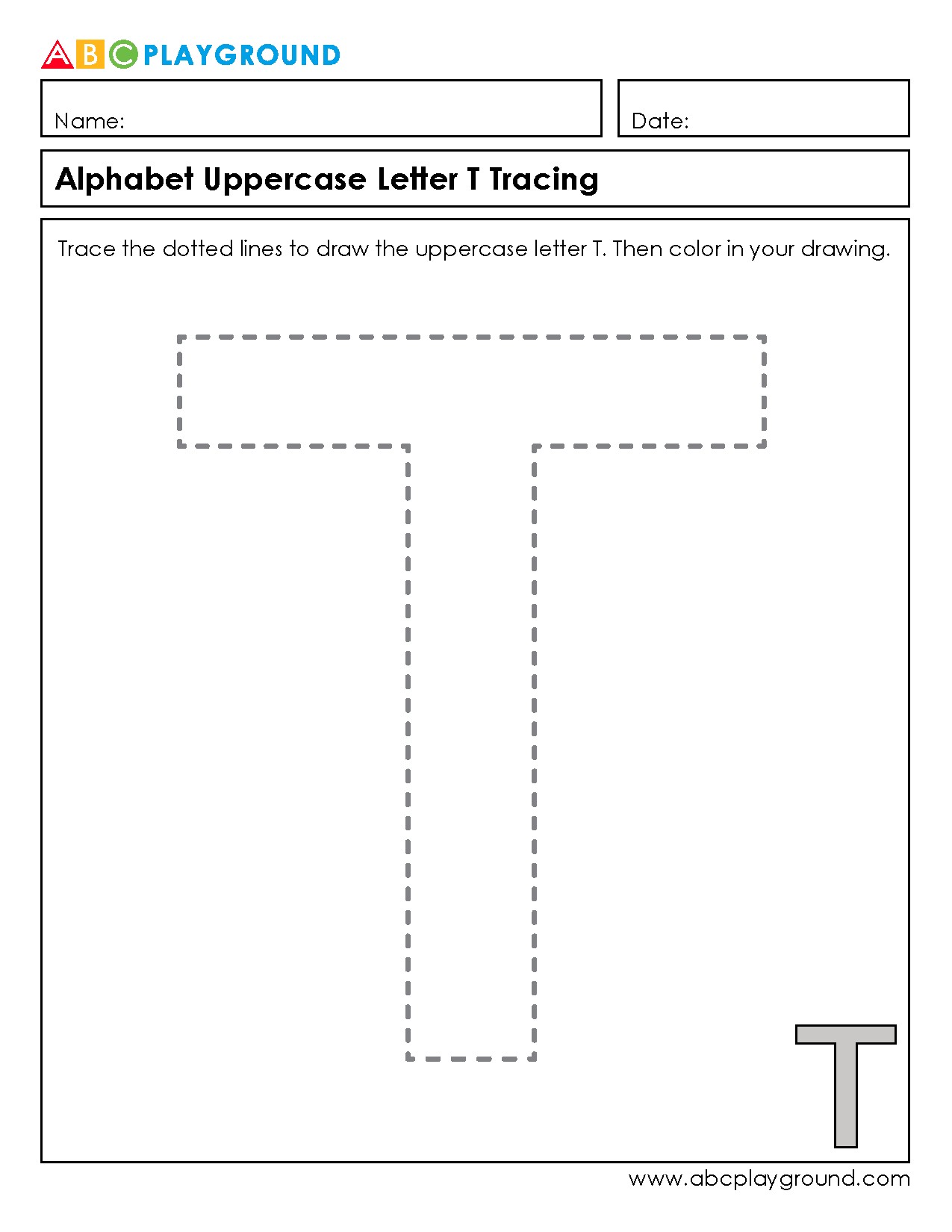 Uppercase Letter T Tracing and Coloring Worksheet