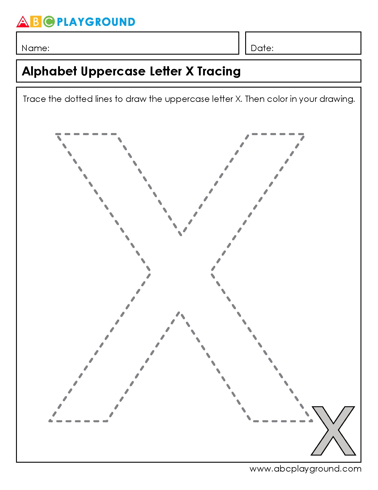 Uppercase Letter X Tracing and Coloring Worksheet