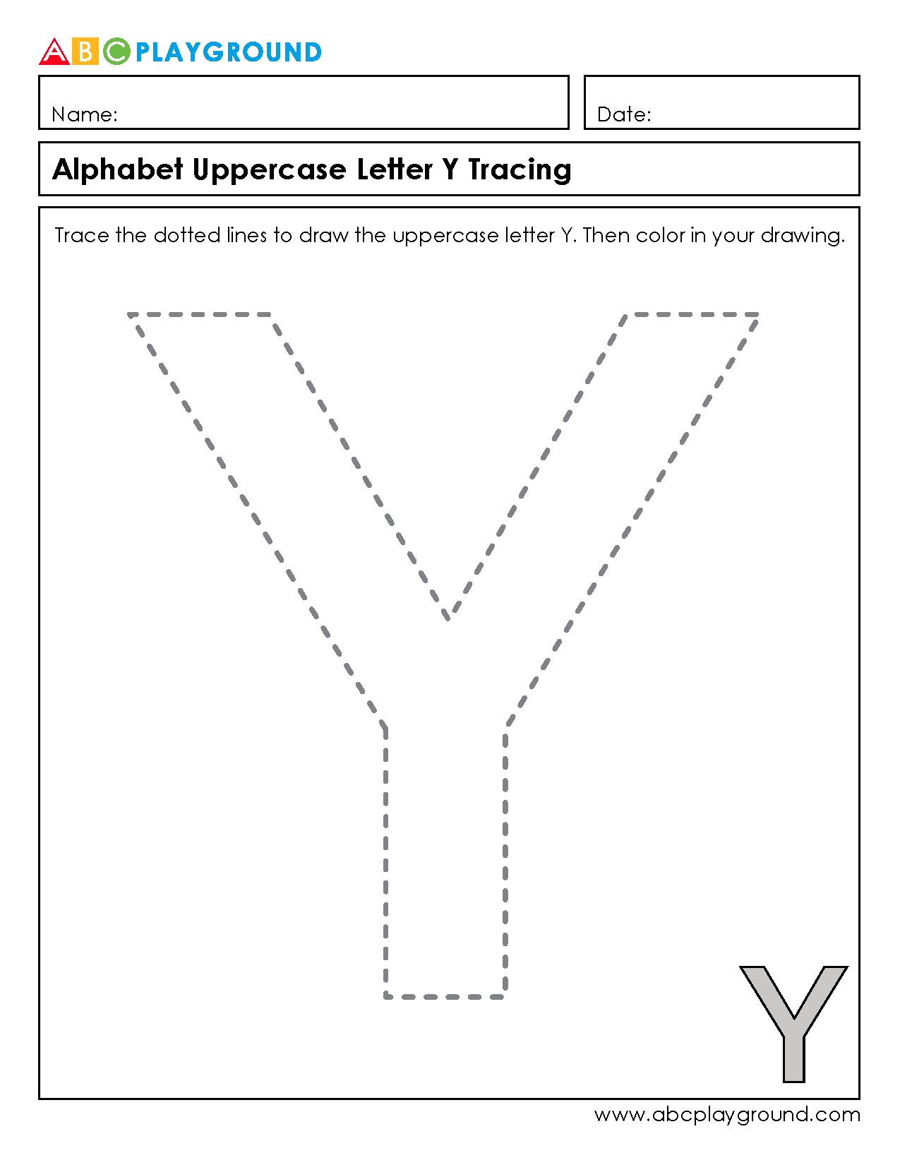Uppercase Letter Y Tracing and Coloring Worksheet
