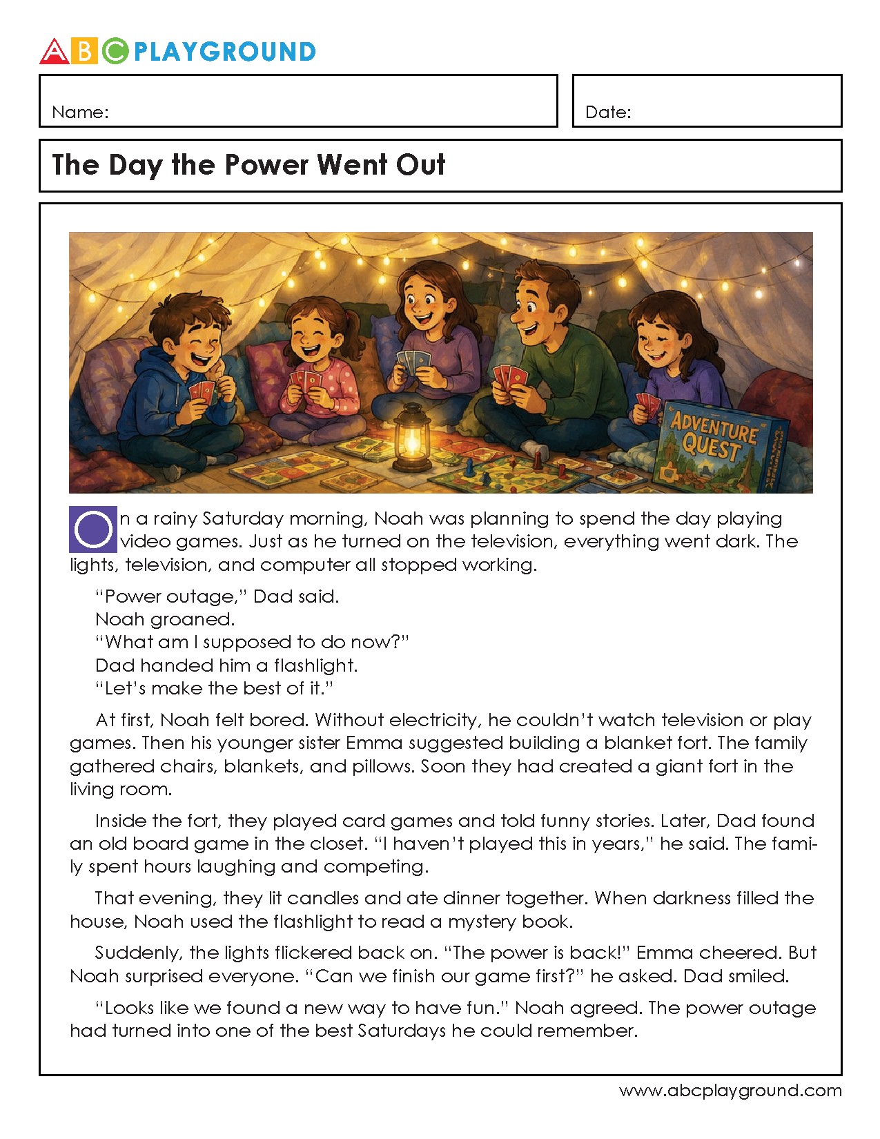 Reading Comprehension: The Day the Power Went Out