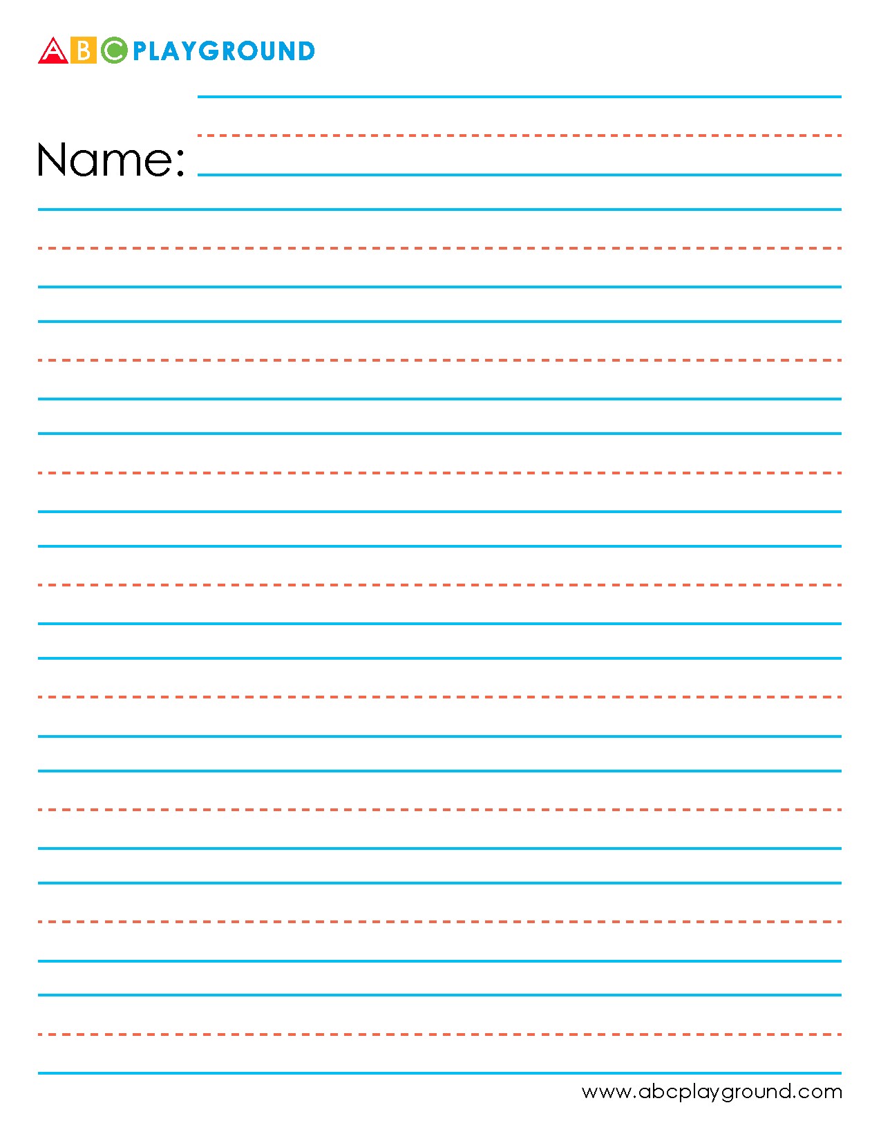 Primary Lined Writing Paper with Name Header