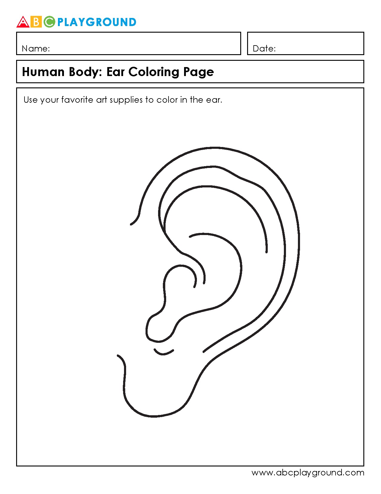 Human Body Ear Coloring Page for Fun Learning