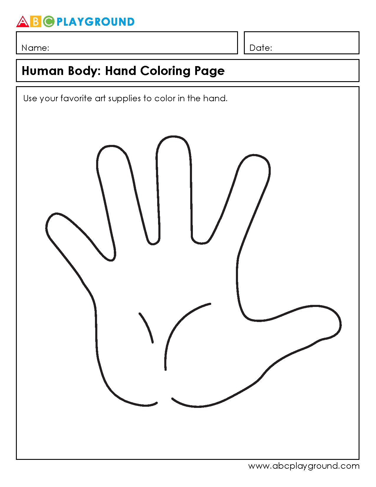 Human Body Hand Coloring Page for Creative Learning