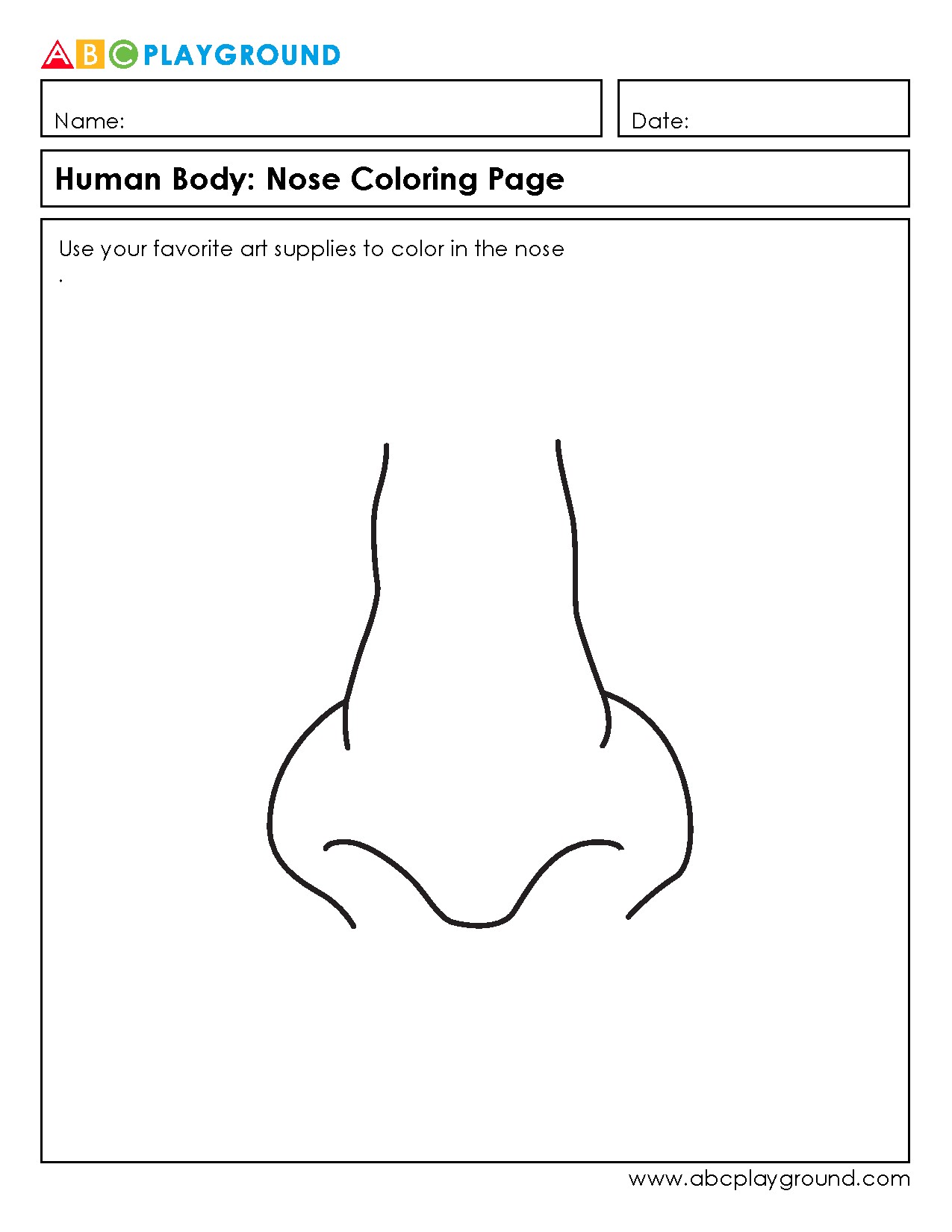 Human Body Nose Coloring Page for Early Learners