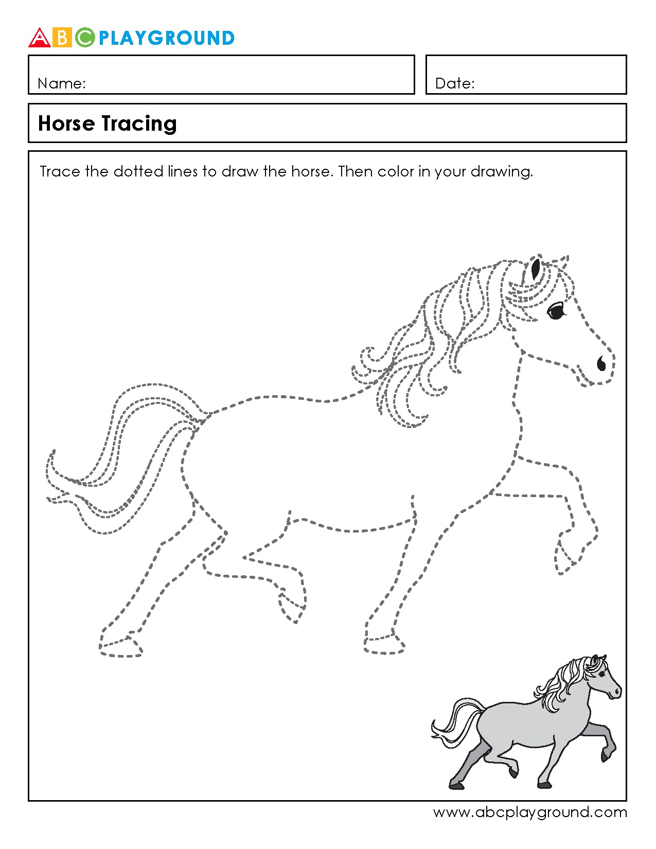 Horse Tracing and Coloring Activity for Early Learners