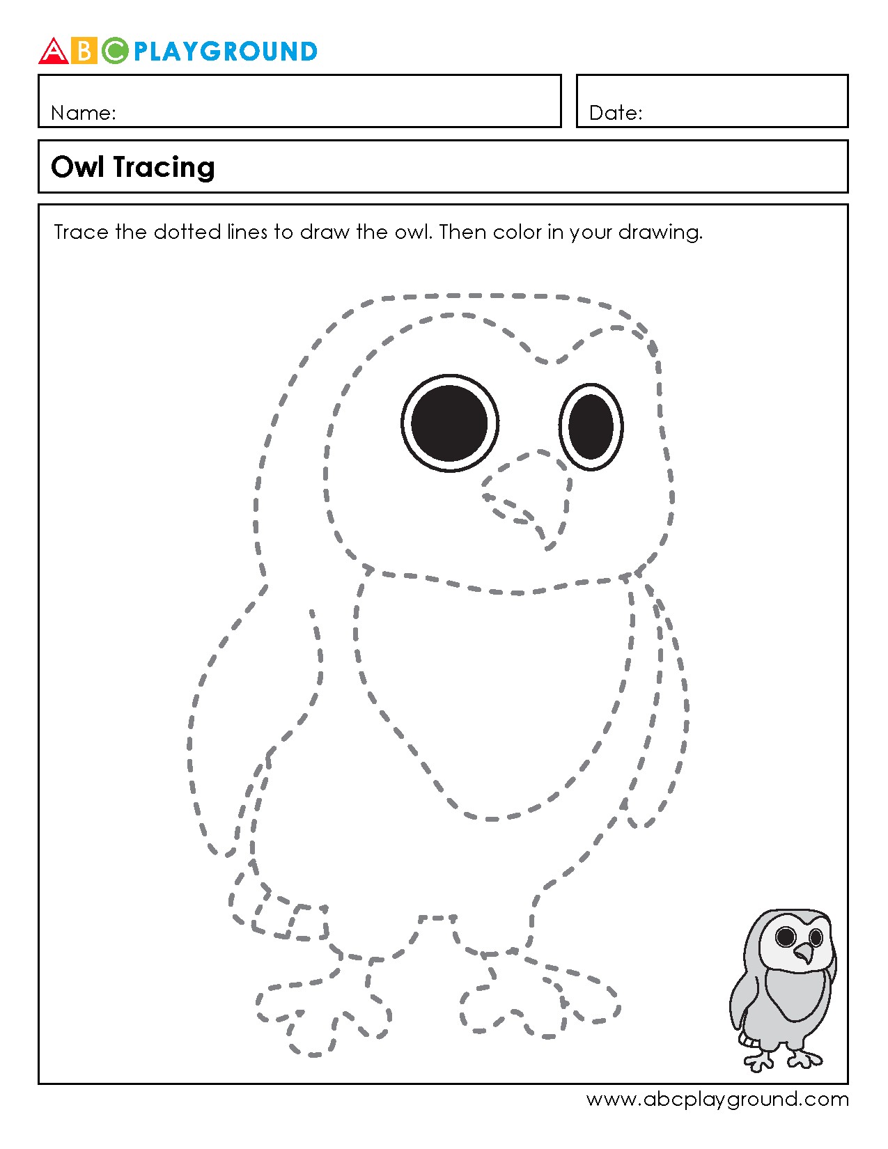 Owl Tracing and Coloring Worksheet for Fine Motor Skills