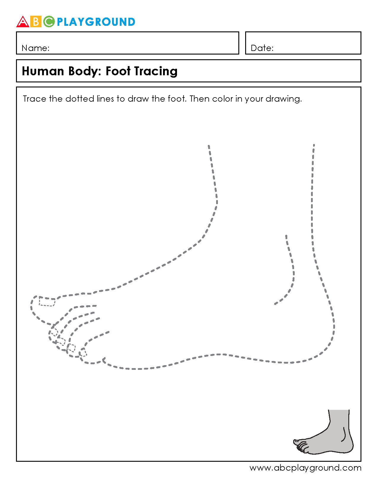 Human Body Foot Tracing Worksheet for Early Learners