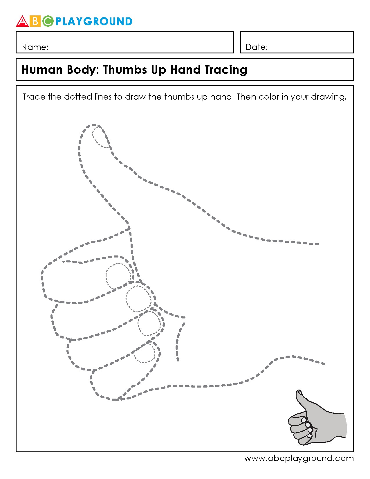 Thumbs Up Hand Tracing and Coloring Worksheet